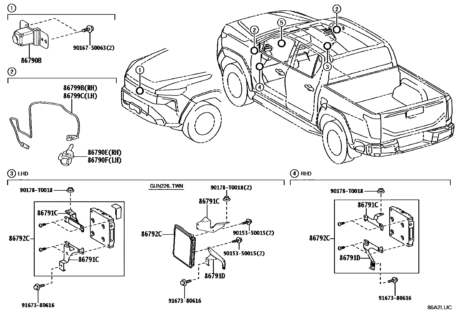Toyota HILUX 倒车影像和摄像头 EPC diagram — 86A2LUC
