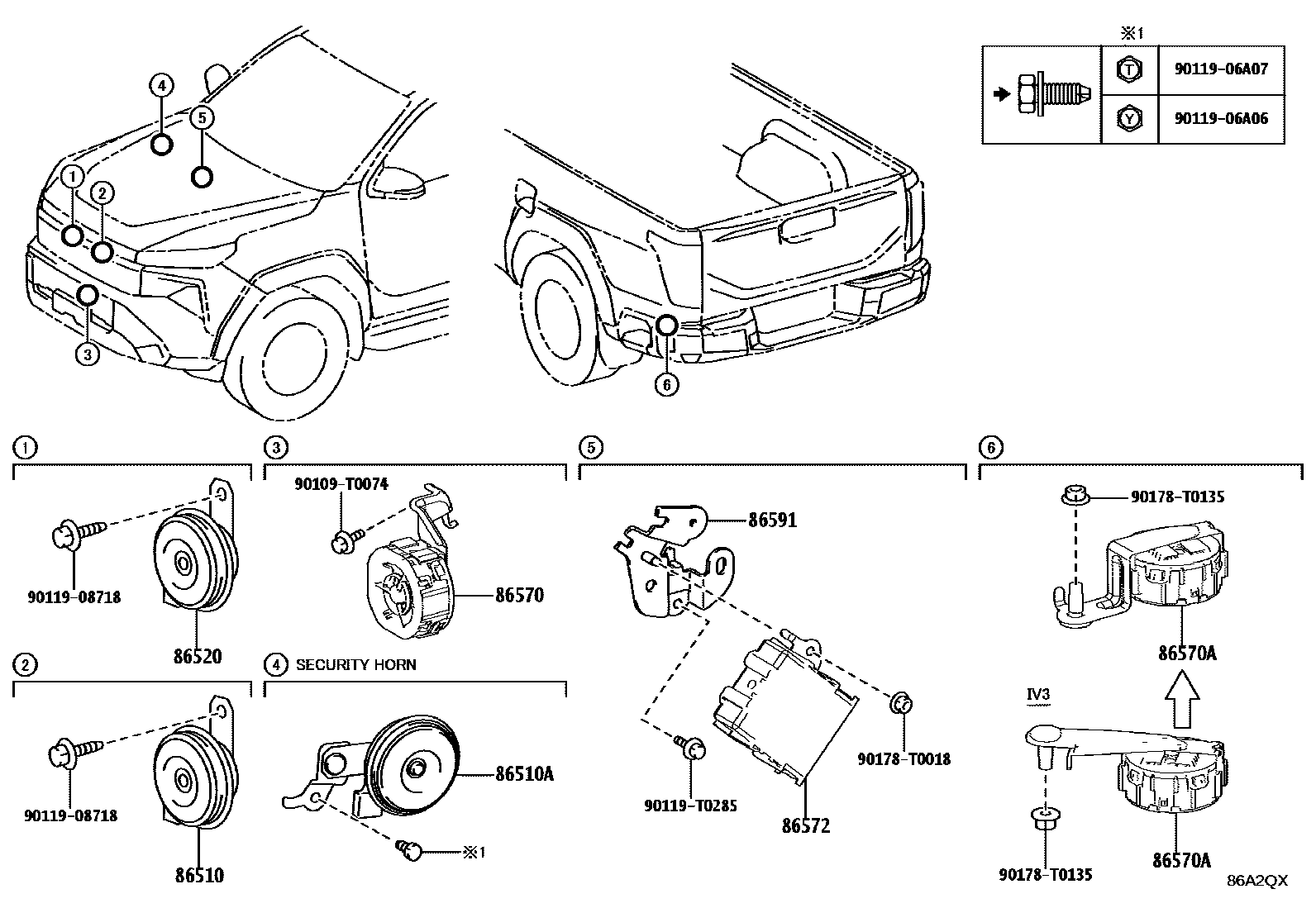 Toyota HILUX 喇叭 EPC diagram — 86A2QX