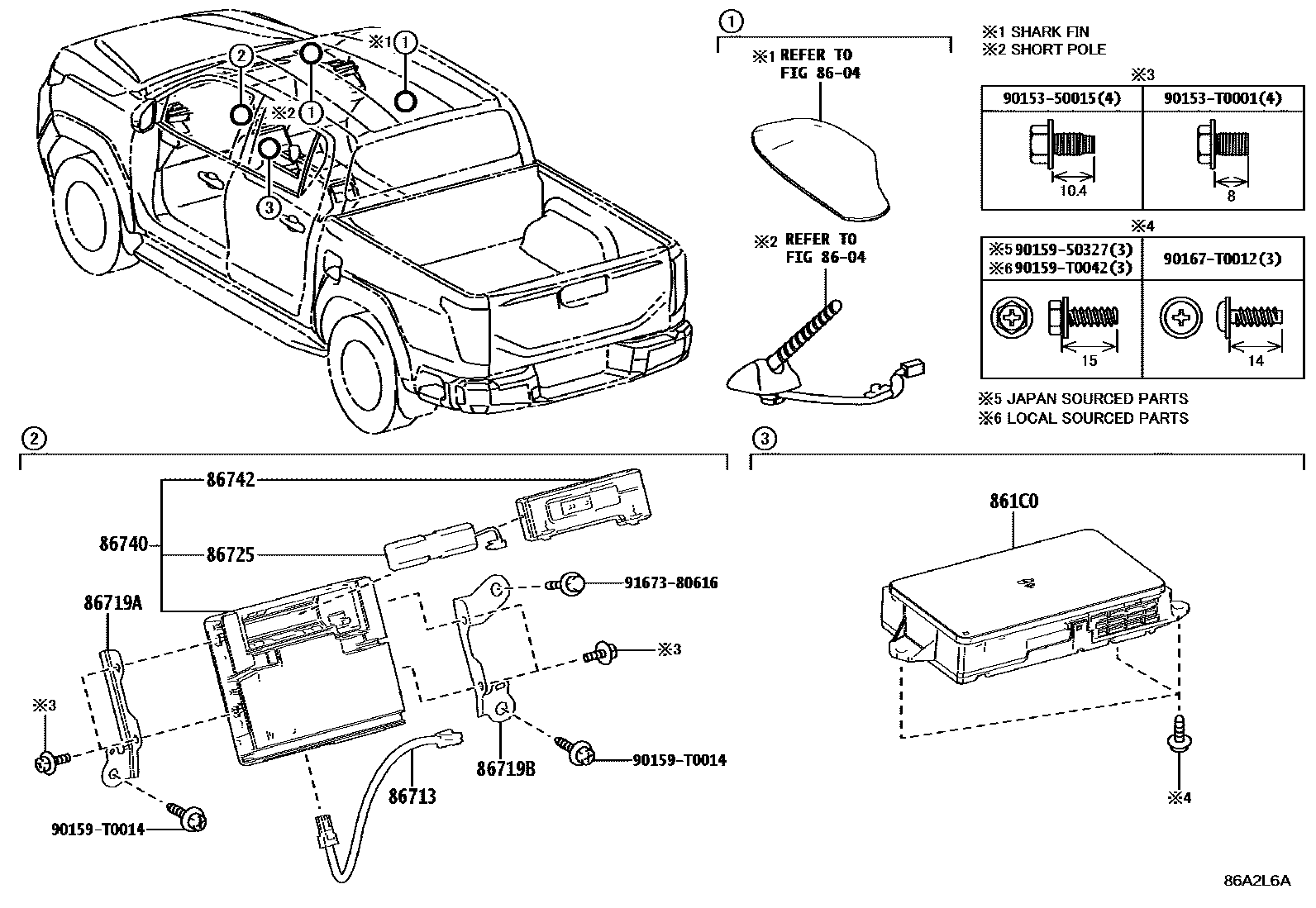 Toyota HILUX 车载电话和呼救装置 EPC diagram — 86A2L6A