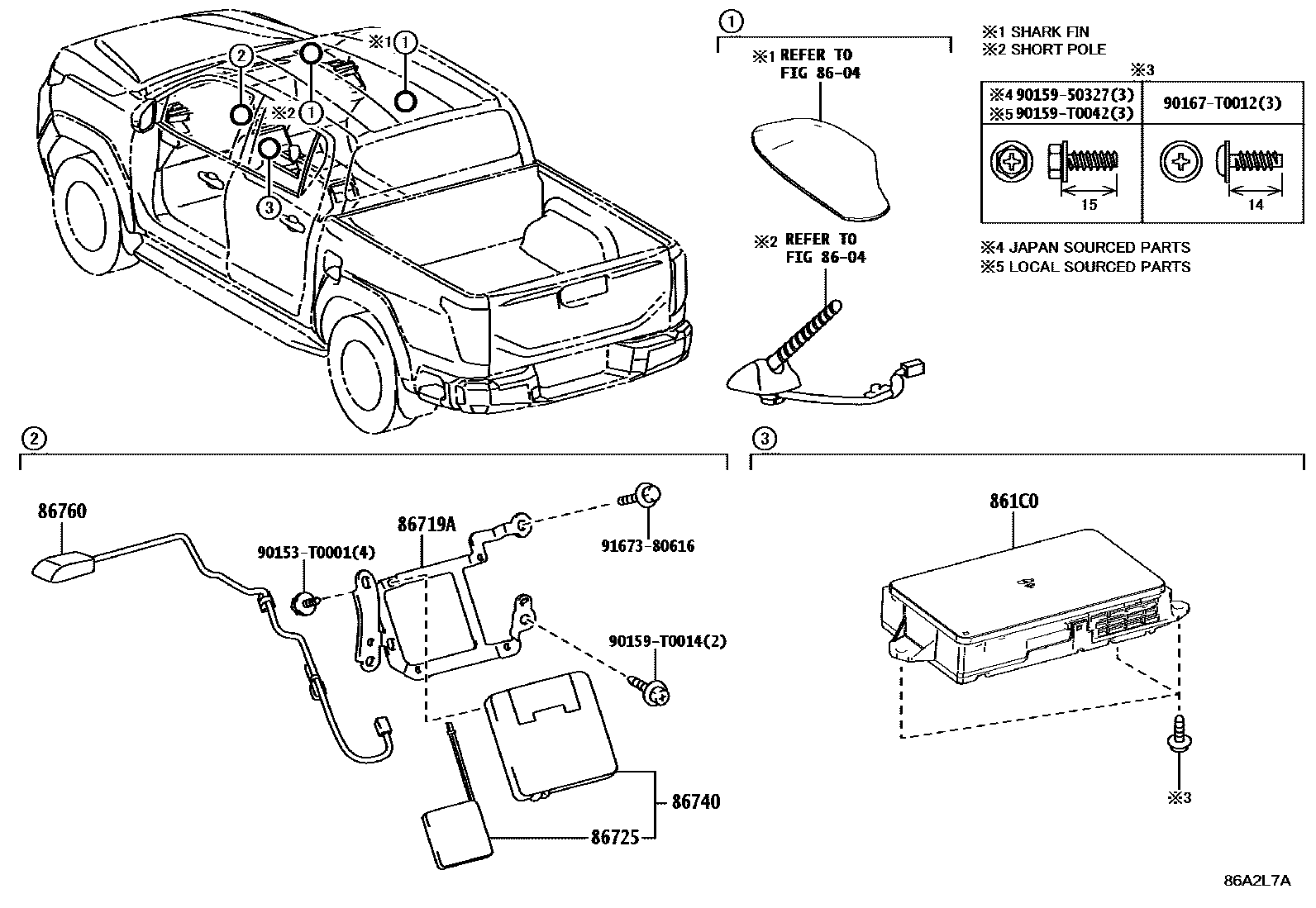 Toyota HILUX 车载电话和呼救装置 EPC diagram — 86A2L7A