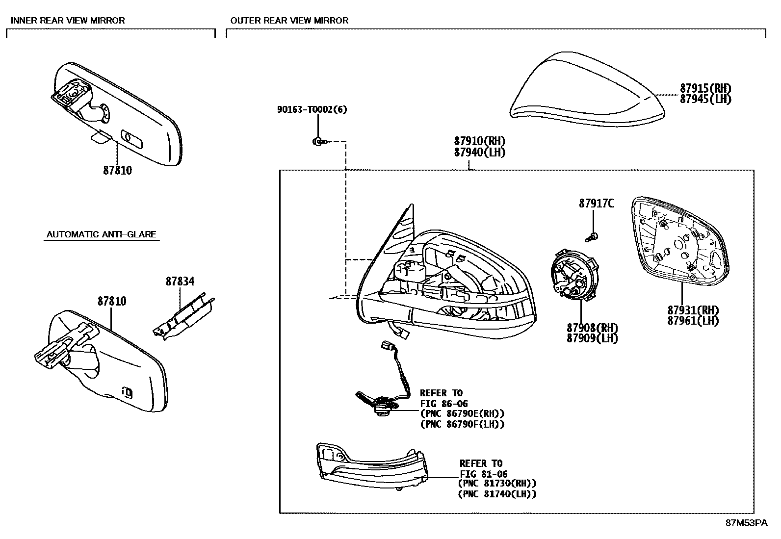 Toyota HILUX 后视镜 EPC diagram — 87M53PA