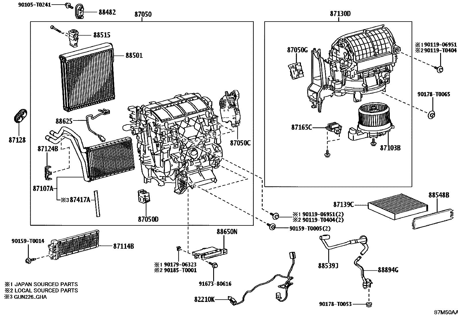 Toyota HILUX 暖风和空调系统 - 冷却器组件 EPC diagram — 87M50AA