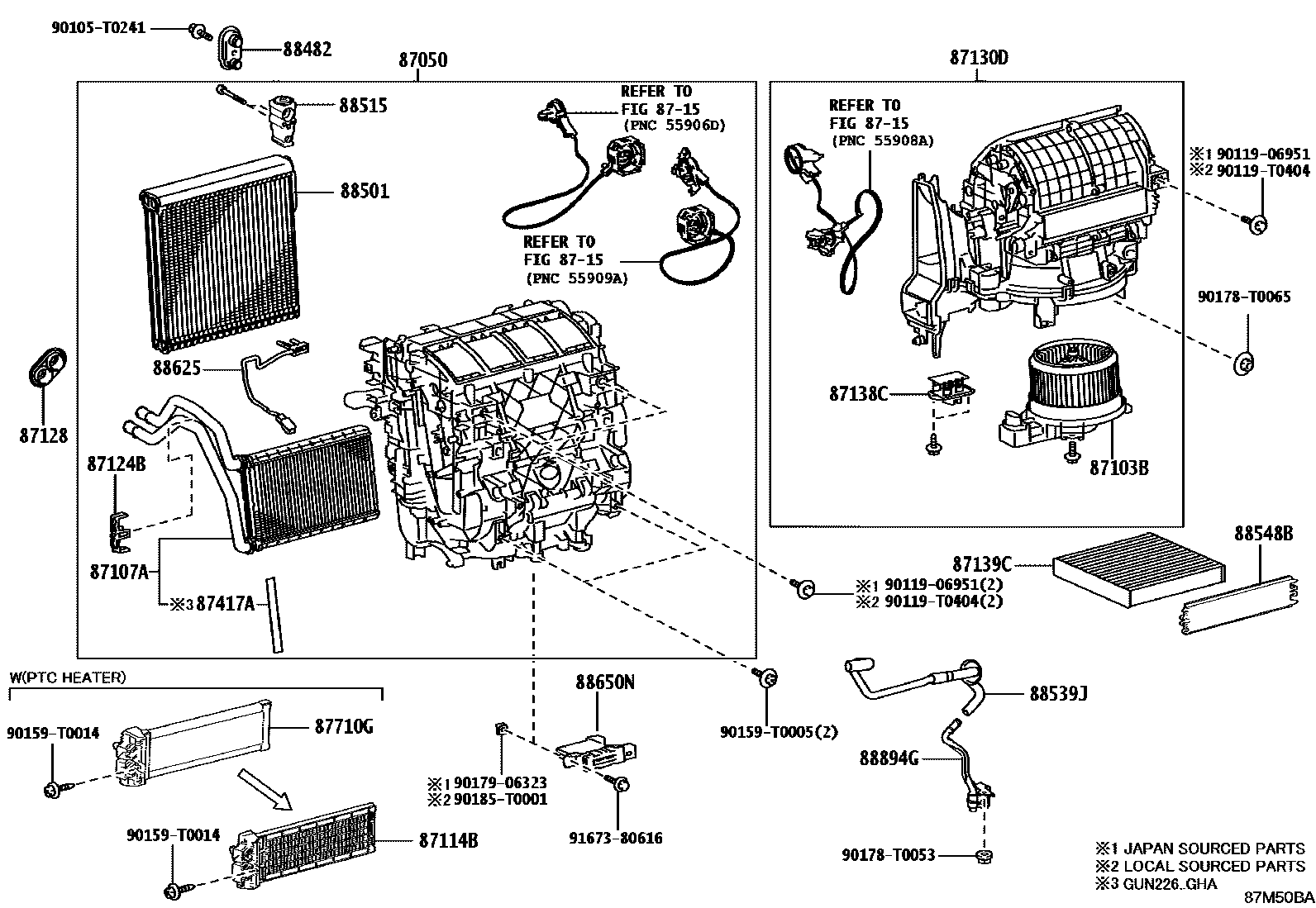 Toyota HILUX 暖风和空调系统 - 冷却器组件 EPC diagram — 87M50BA
