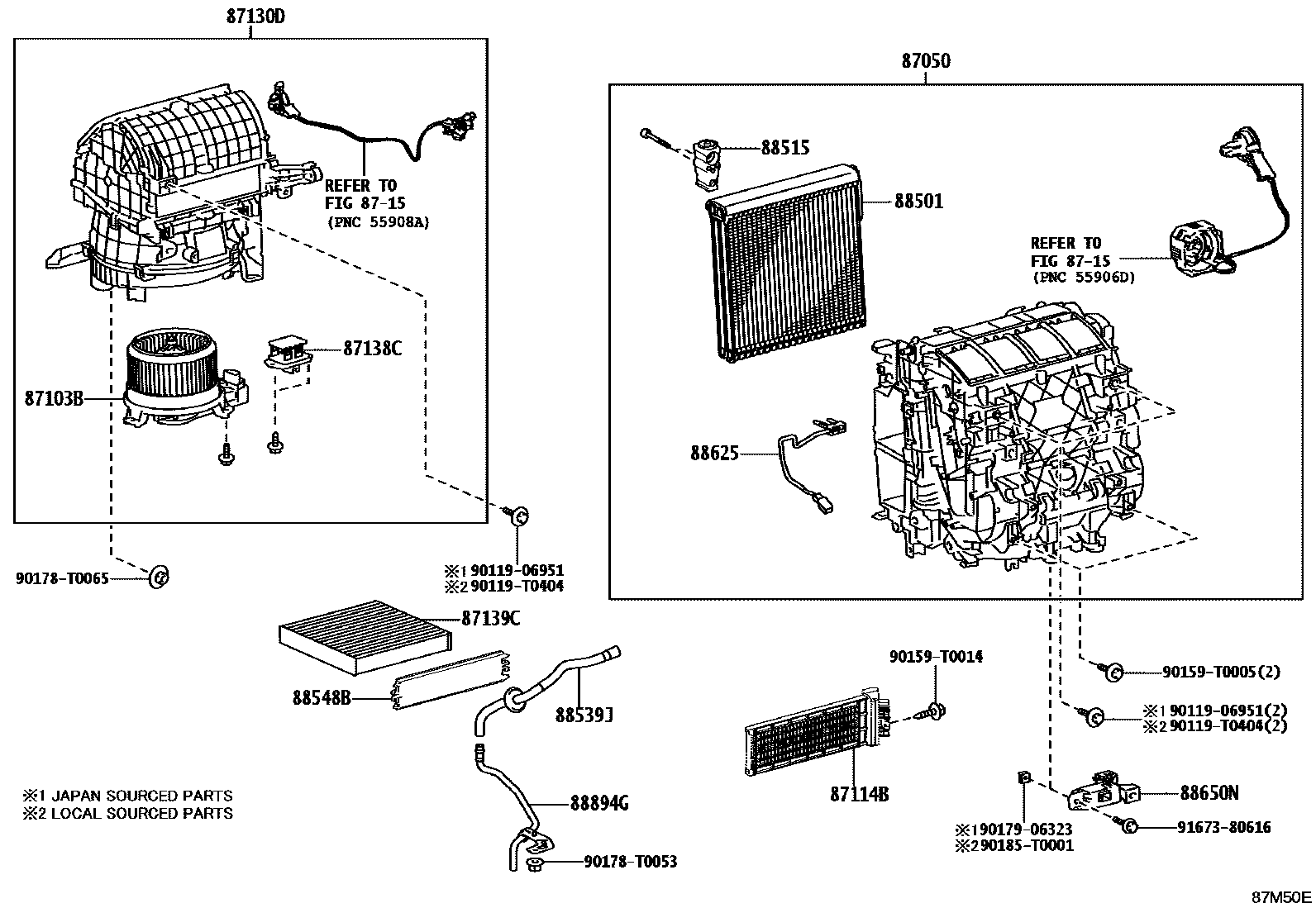 Toyota HILUX 暖风和空调系统 - 冷却器组件 EPC diagram — 87M50E