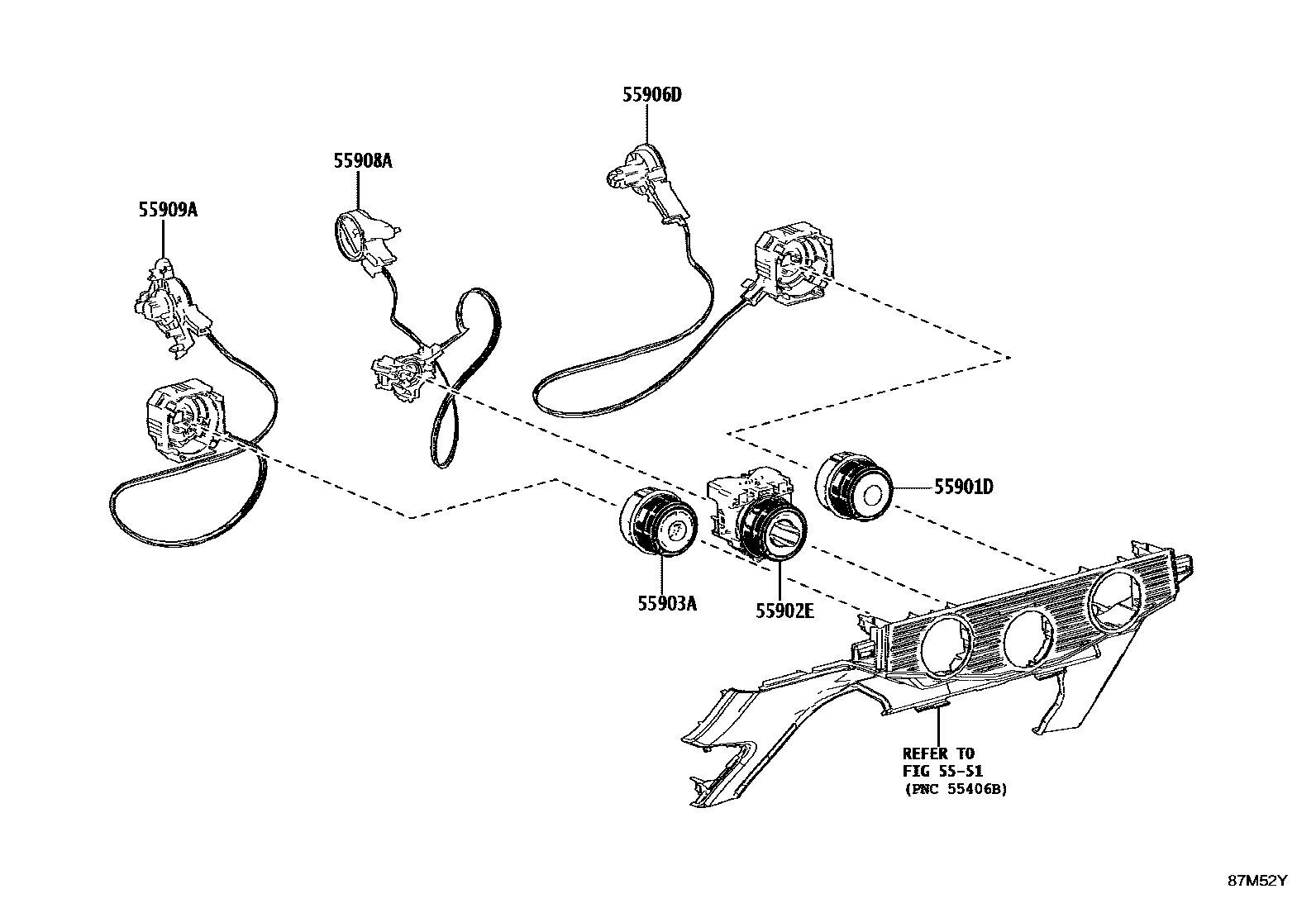 Toyota HILUX 暖风和空调系统 - 控制器和风管 EPC diagram — 87M52Y