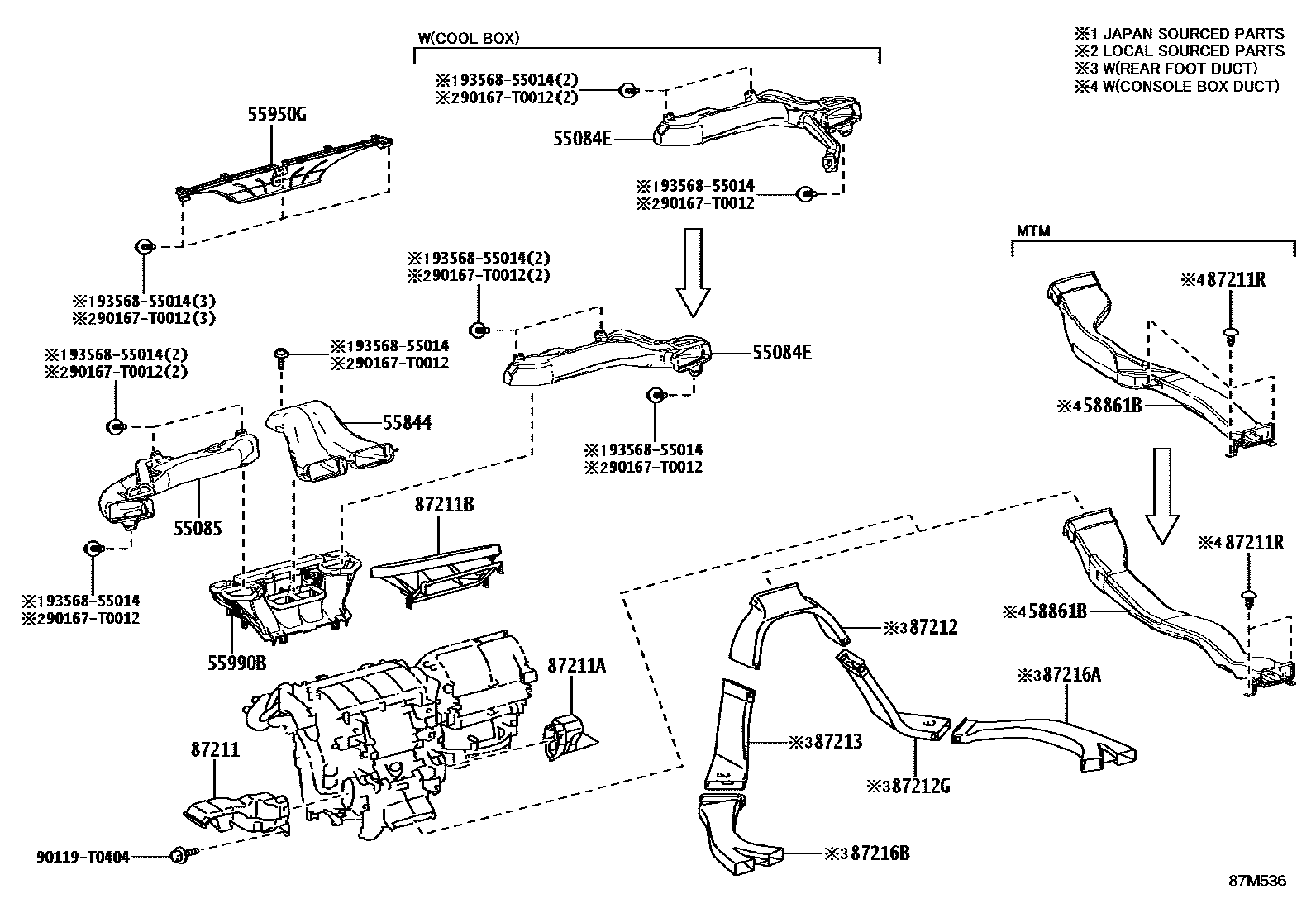 Toyota HILUX 暖风和空调系统 - 控制器和风管 EPC diagram — 87M536