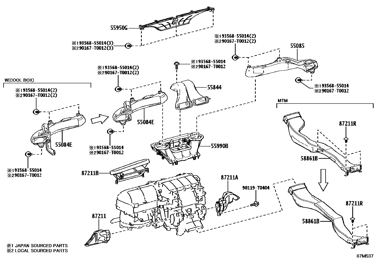 Toyota HILUX 暖风和空调系统 - 控制器和风管 EPC diagram — 87M537