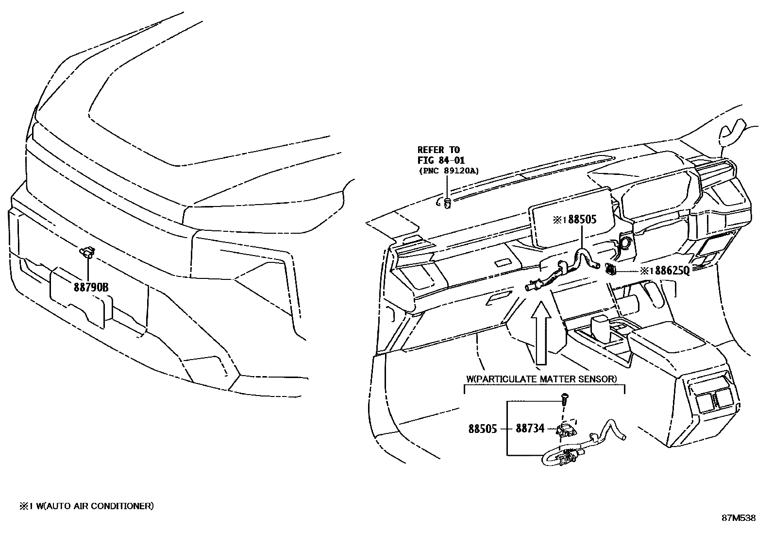 Toyota HILUX 暖风和空调系统 - 控制器和风管 EPC diagram — 87M538