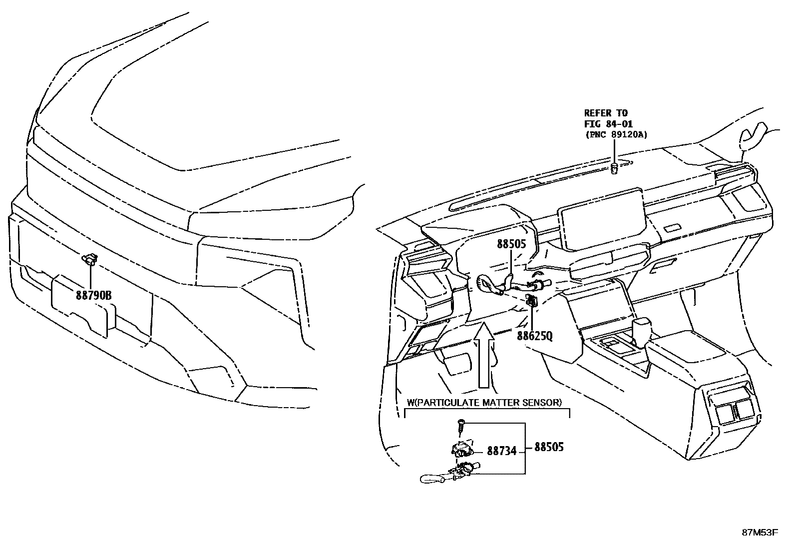 Toyota HILUX 暖风和空调系统 - 控制器和风管 EPC diagram — 87M53F