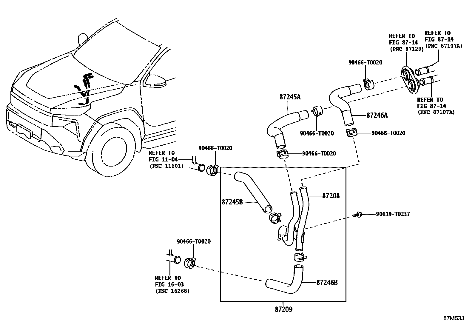 Toyota HILUX 暖风和空调系统 - 水管 EPC diagram — 87M53J
