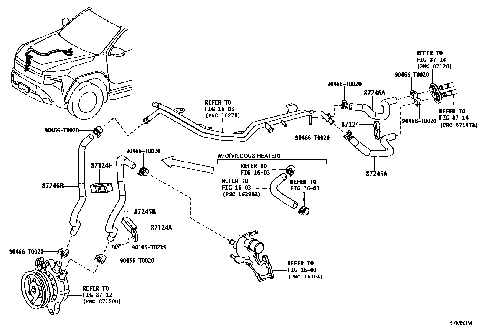 Toyota HILUX 暖风和空调系统 - 水管 EPC diagram — 87M53M