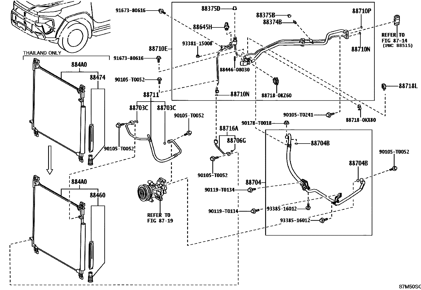 Toyota HILUX Heating & Air Conditioning - Cooler Piping EPC diagram — 87M50SG
