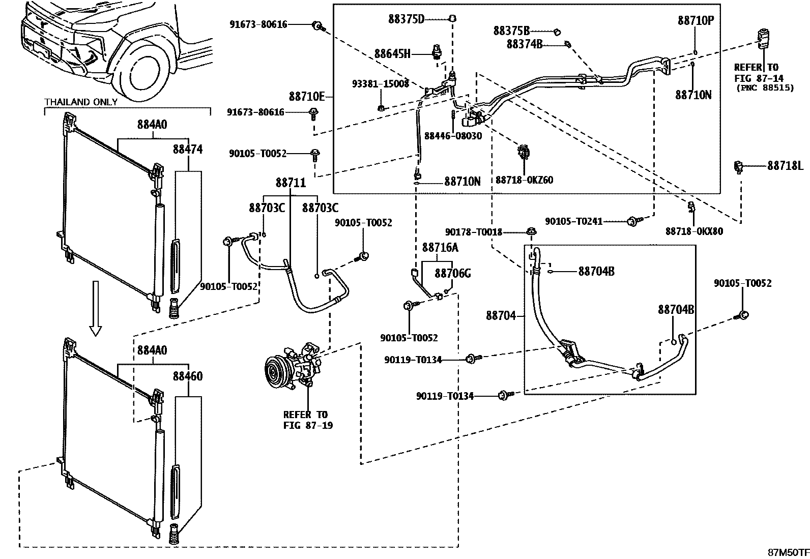 Toyota HILUX Heating & Air Conditioning - Cooler Piping EPC diagram — 87M50TF