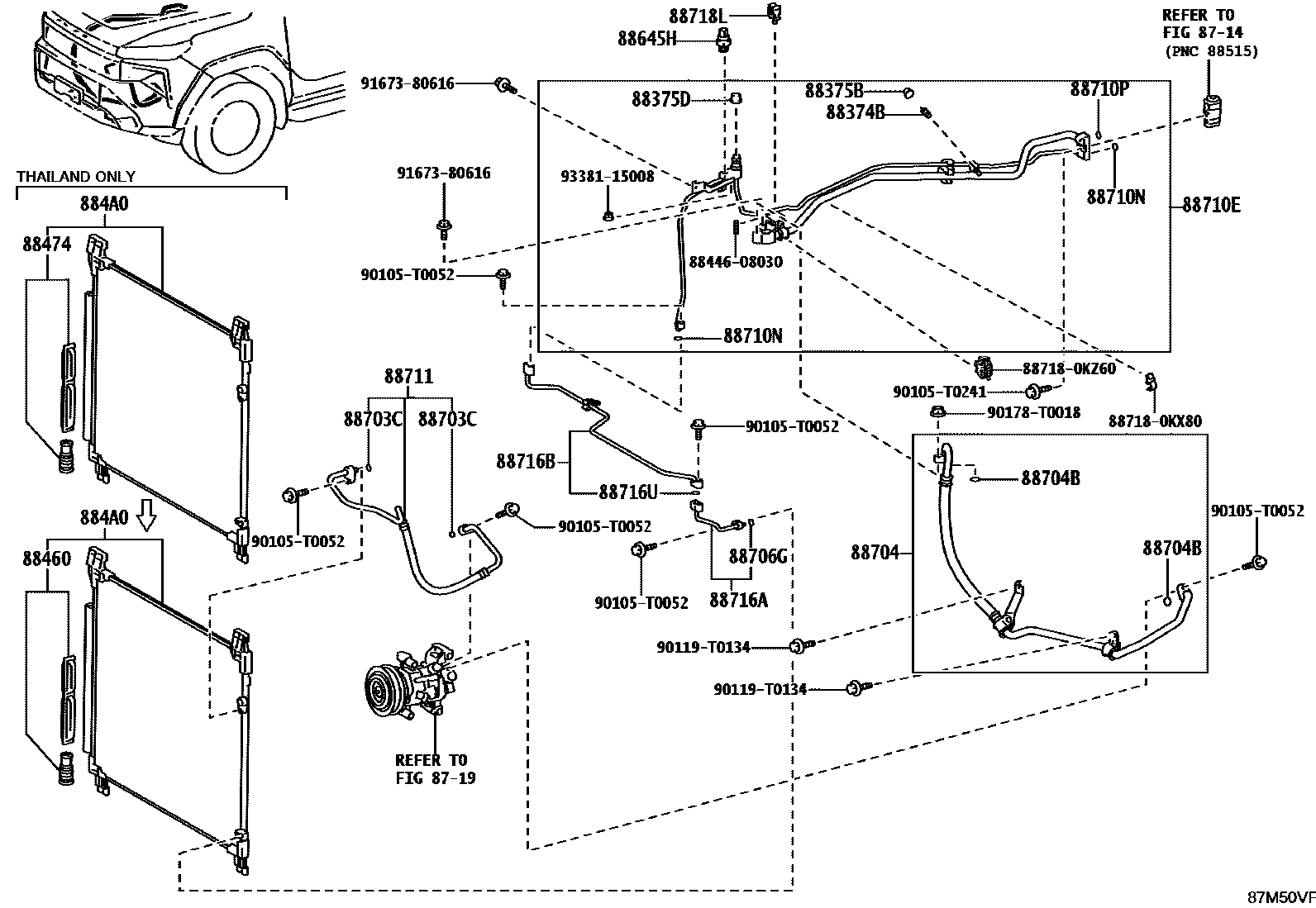 Toyota HILUX Heating & Air Conditioning - Cooler Piping EPC diagram — 87M50VF