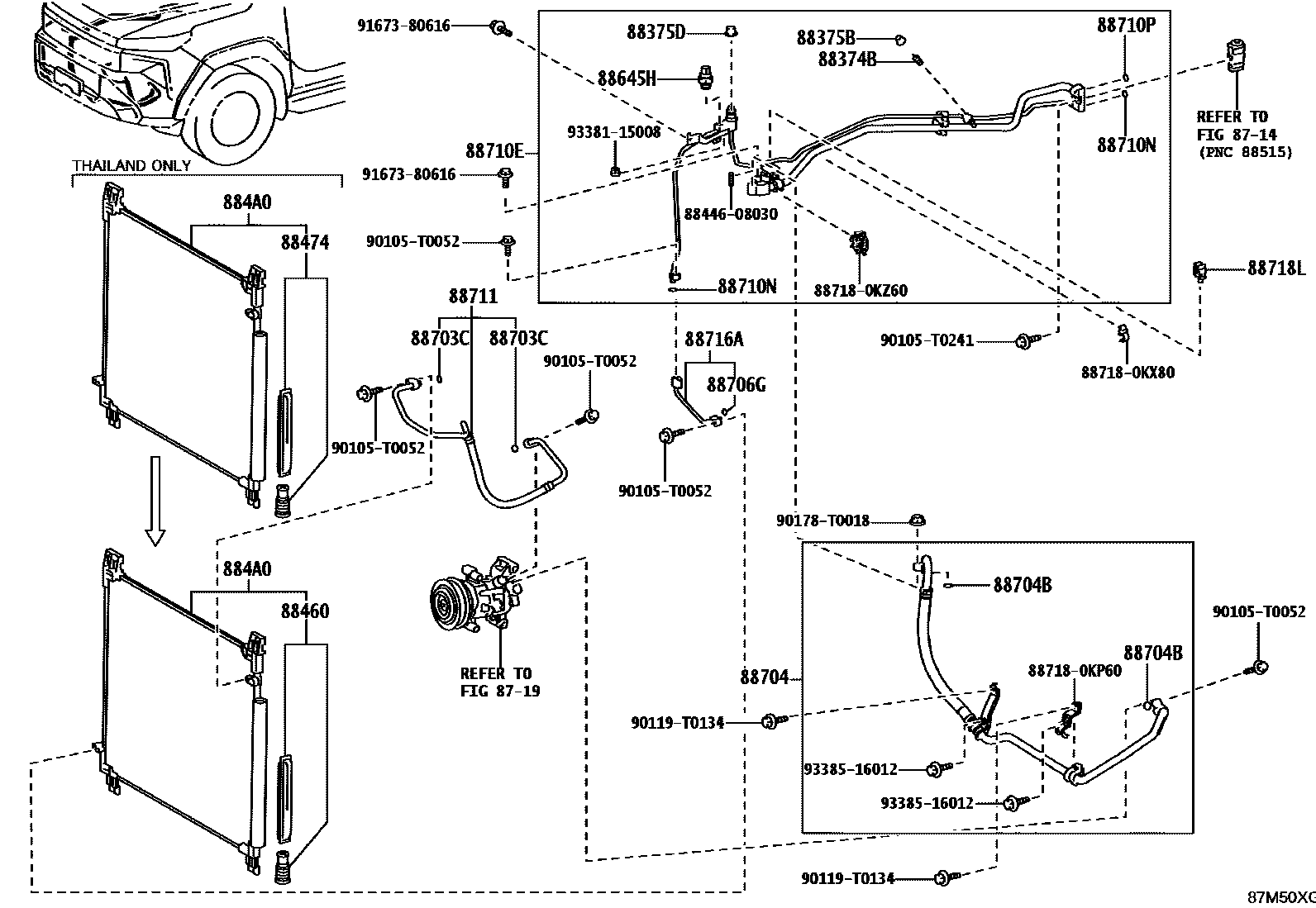 Toyota HILUX Heating & Air Conditioning - Cooler Piping EPC diagram — 87M50XG