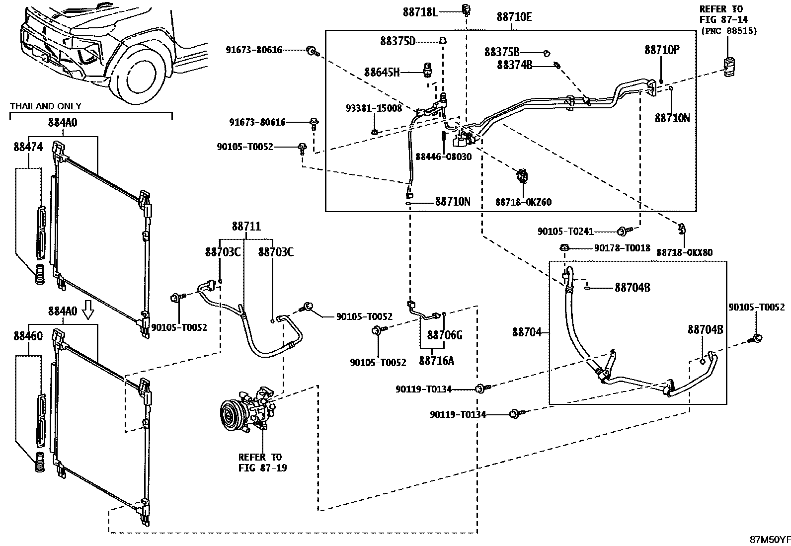 Toyota HILUX Heating & Air Conditioning - Cooler Piping EPC diagram — 87M50YF