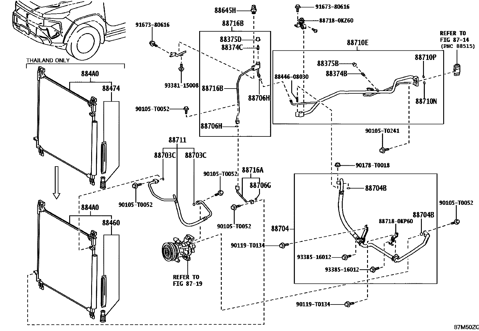 Toyota HILUX Heating & Air Conditioning - Cooler Piping EPC diagram — 87M50ZG