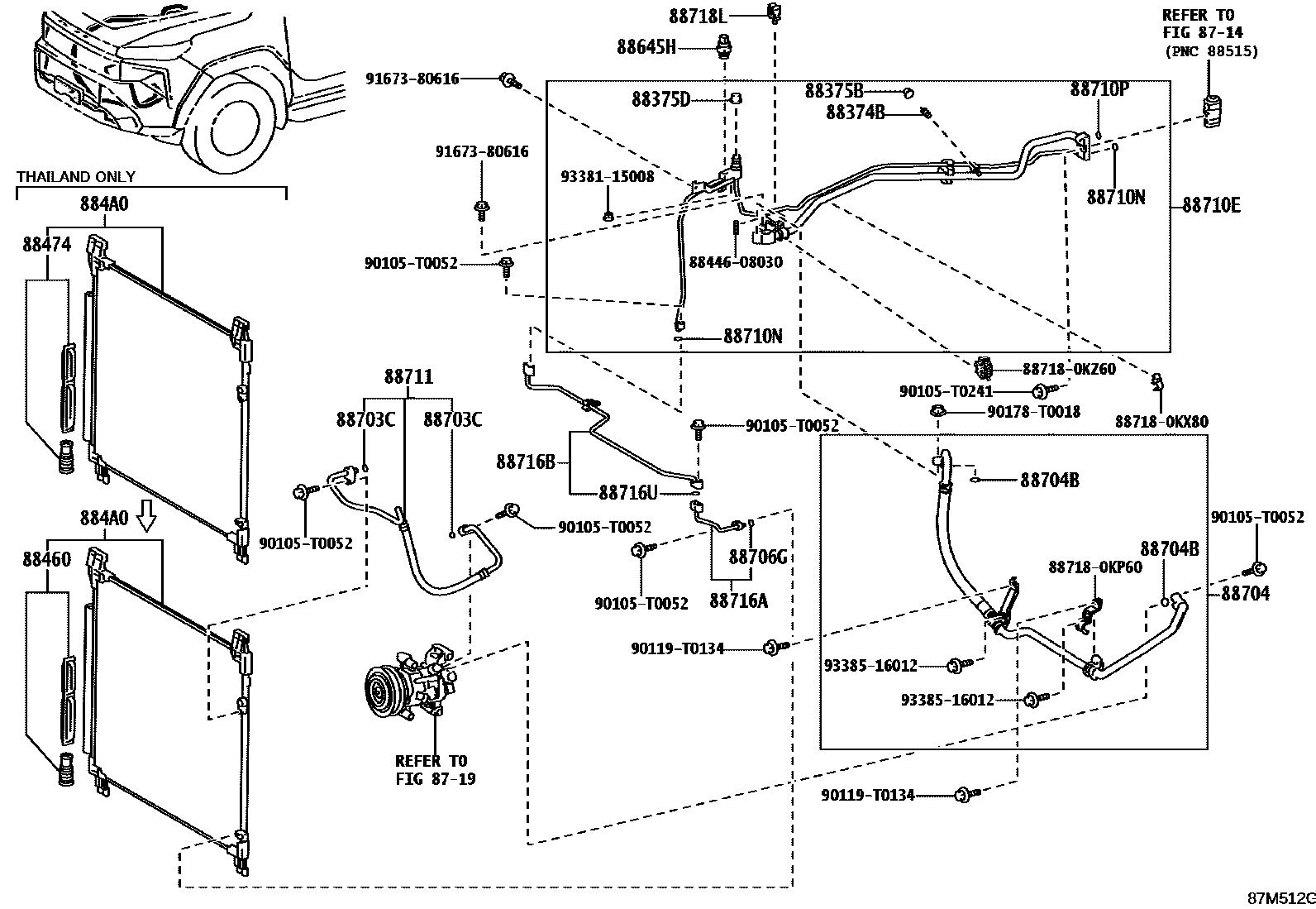 Toyota HILUX Heating & Air Conditioning - Cooler Piping EPC diagram — 87M512G