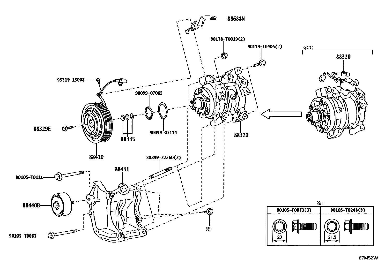 Toyota HILUX Heating & Air Conditioning - Compressor EPC diagram — 87M52W