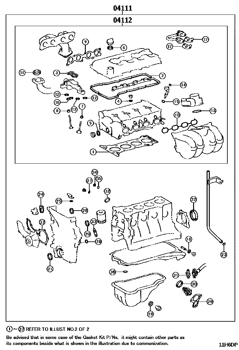 Toyota HILUX Engine Overhaul Gasket Kit EPC diagram — 11H6DP