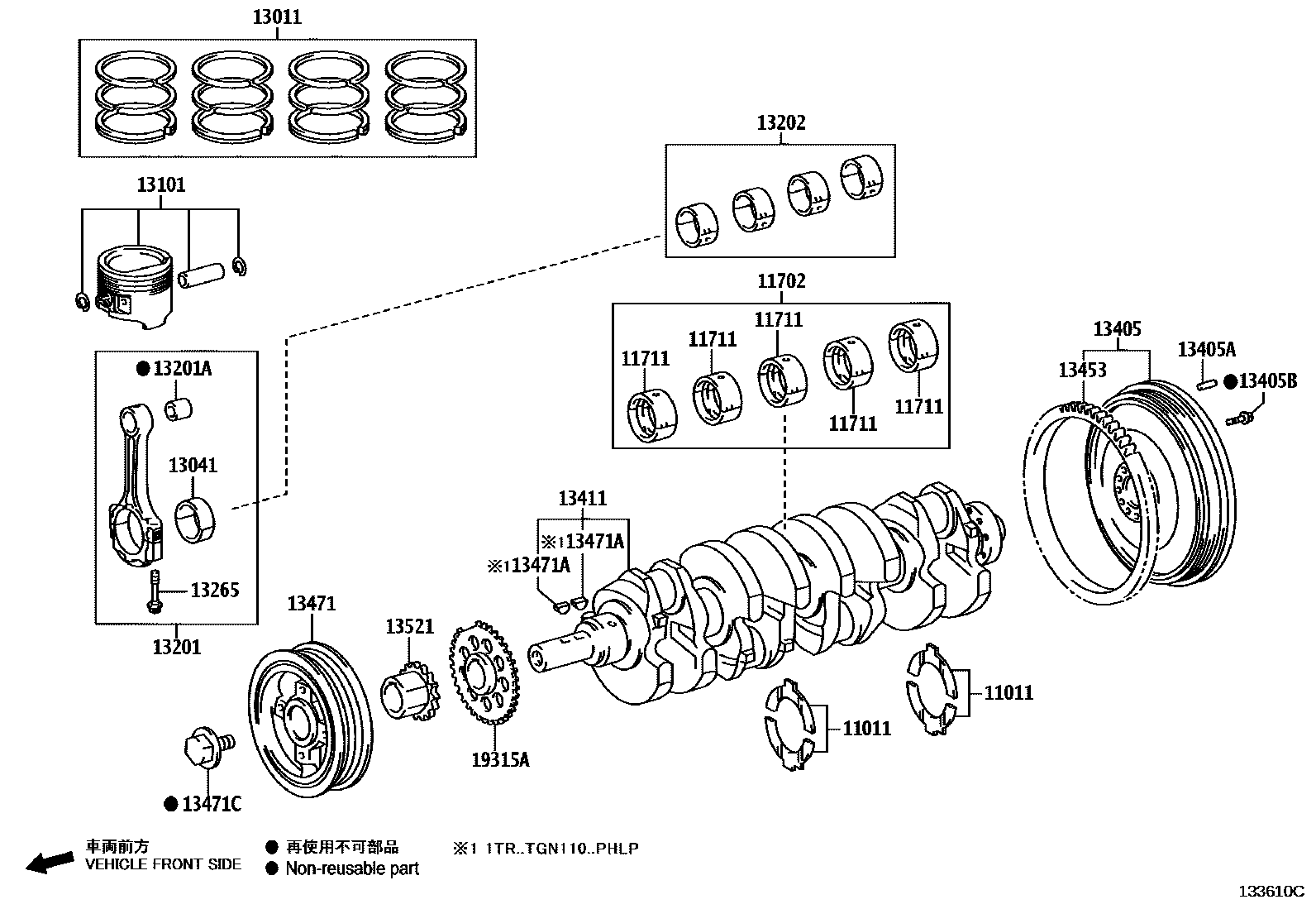 Toyota HILUX Crankshaft & Piston EPC diagram — 133610C