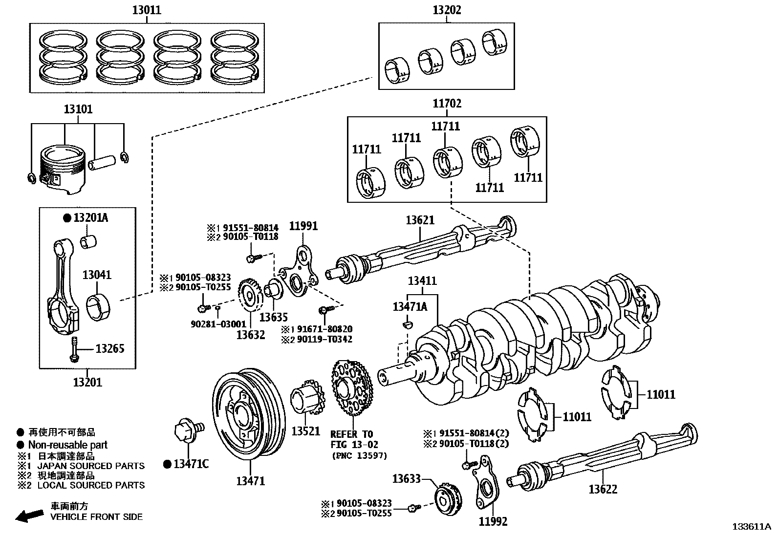 Toyota HILUX Crankshaft & Piston EPC diagram — 133611A