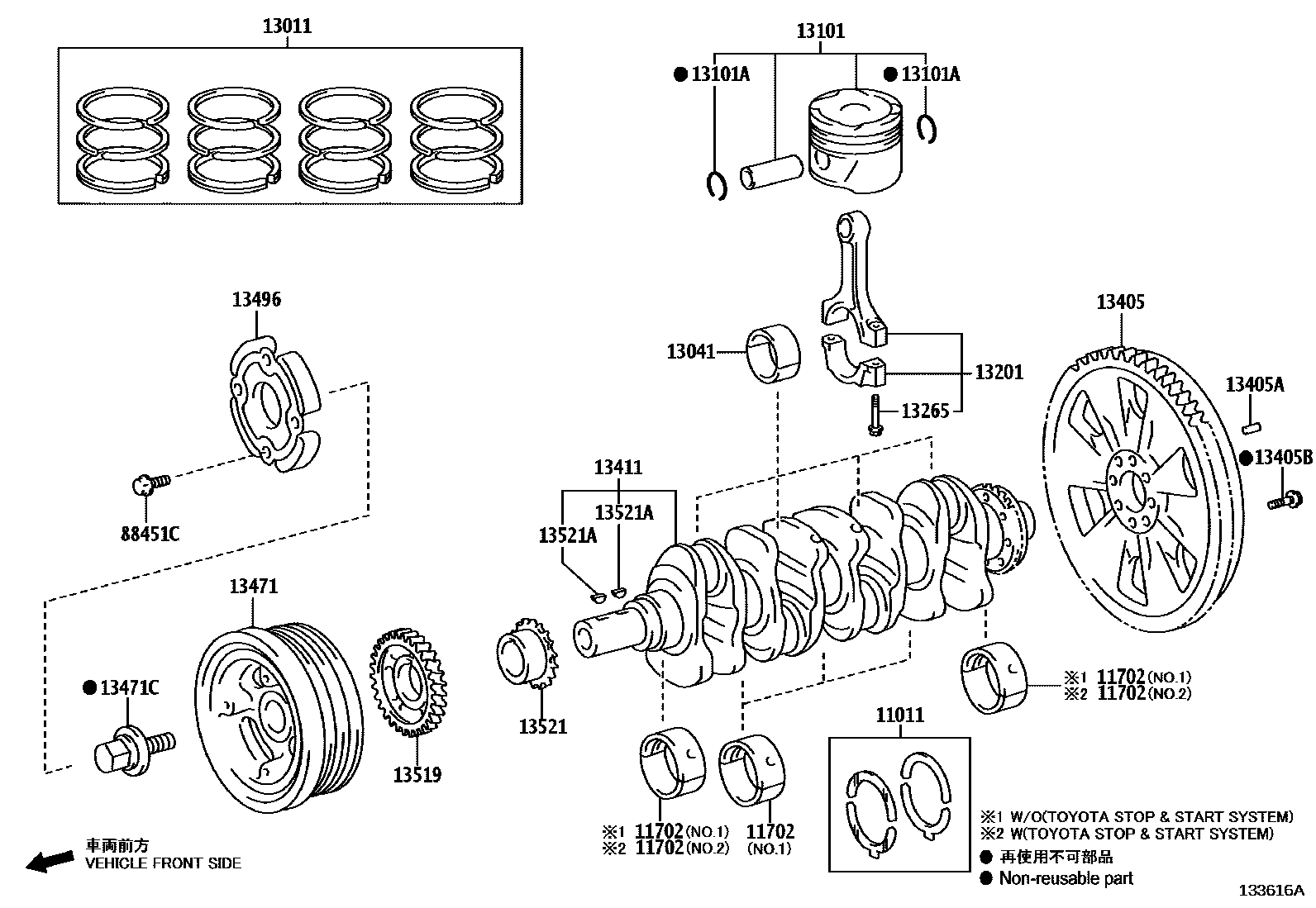 Toyota HILUX Crankshaft & Piston EPC diagram — 133616A