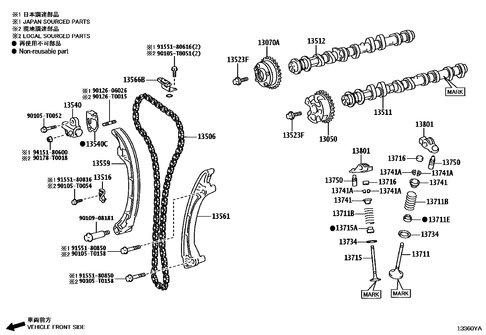 Toyota HILUX Camshaft & Valve EPC diagram — 13360YA