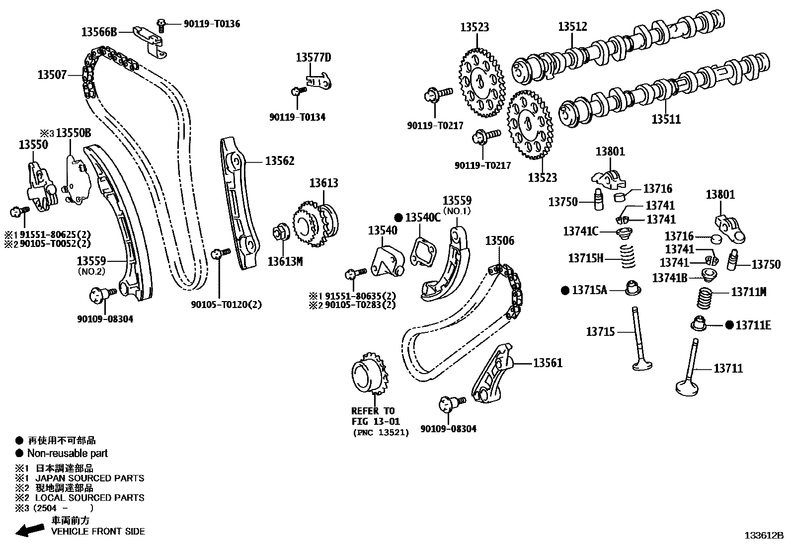 Toyota HILUX Camshaft & Valve EPC diagram — 133612B