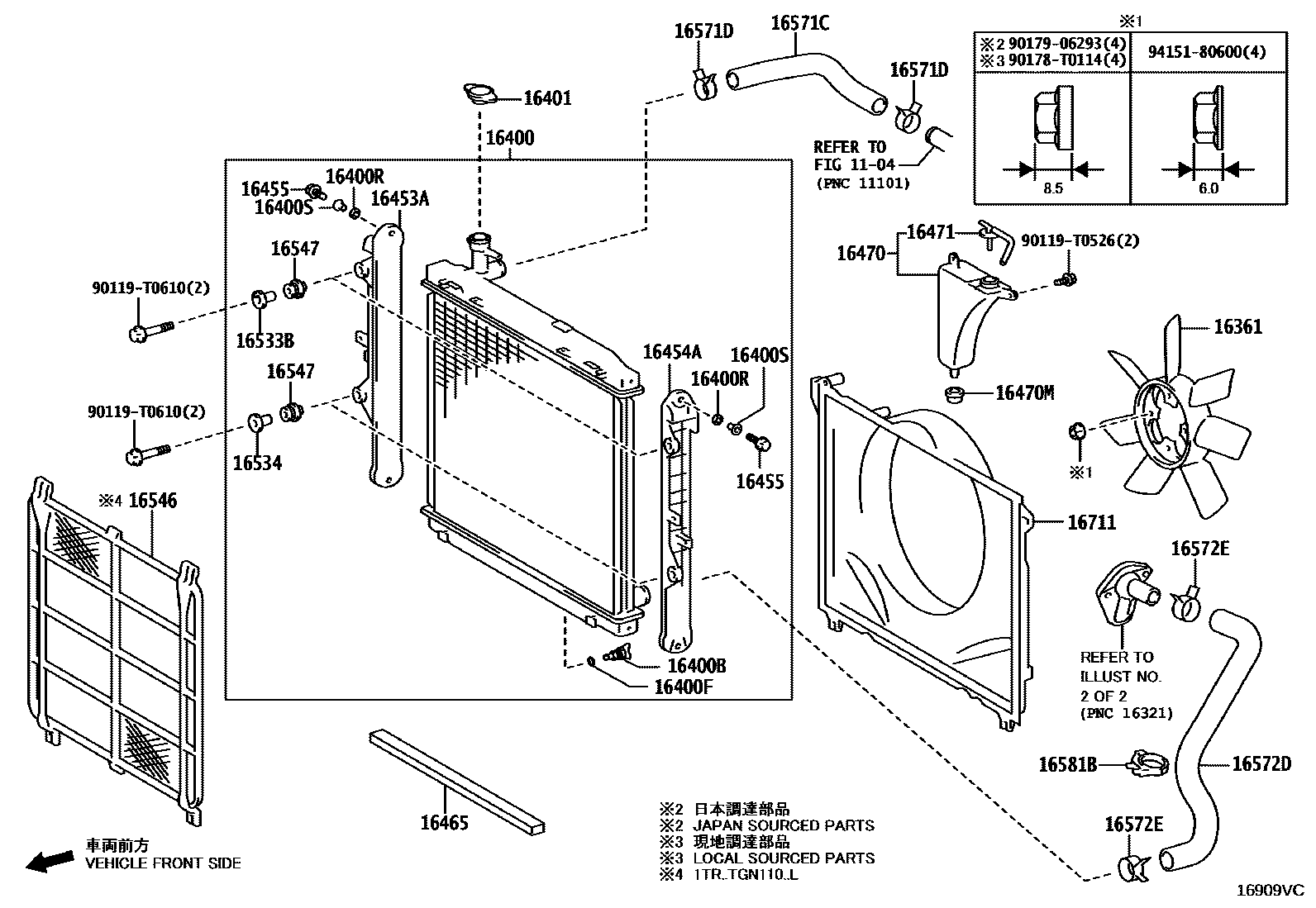 Toyota HILUX RADIATOR & WATER OUTLET EPC diagram — 16909VC
