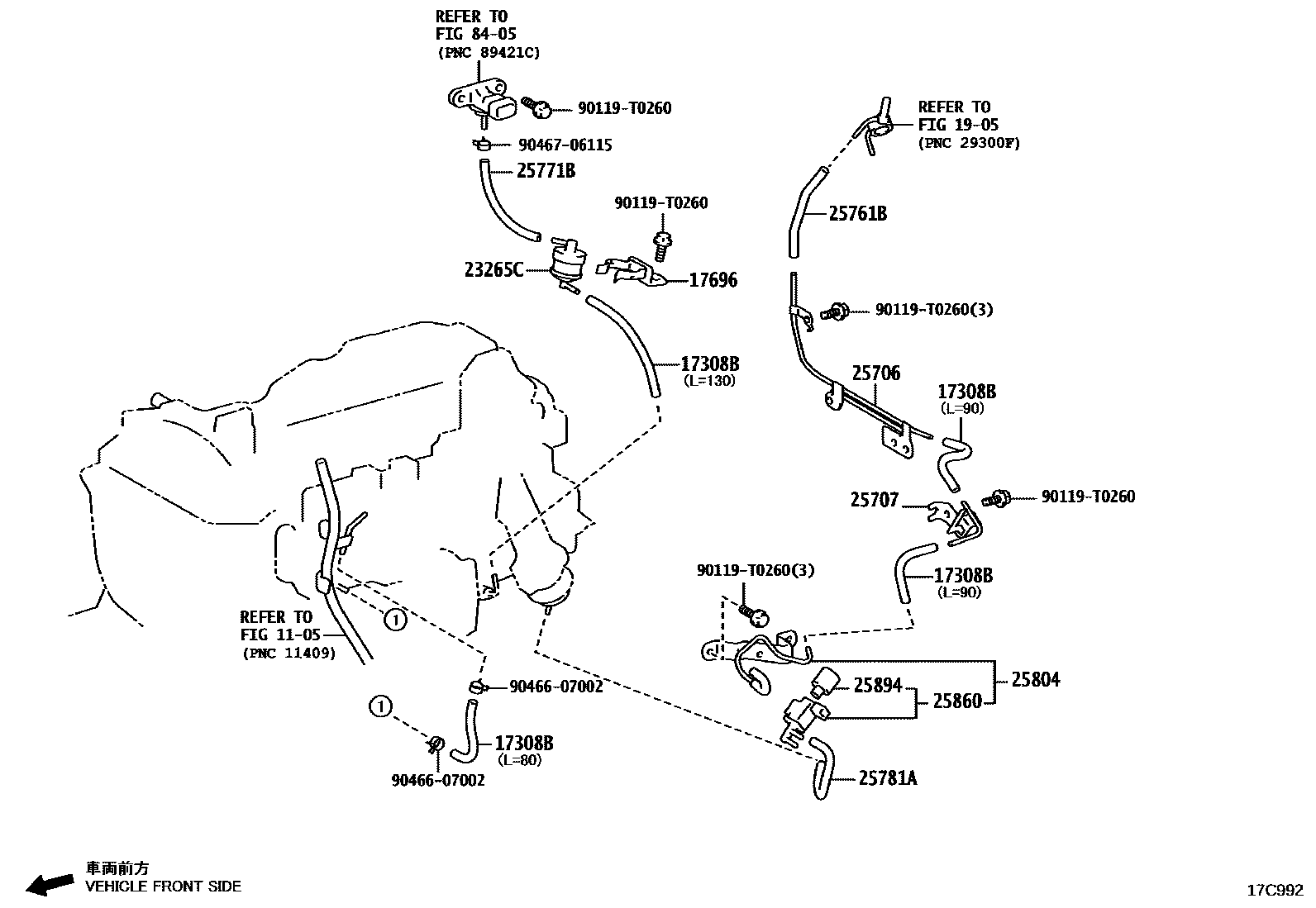 Toyota HILUX vacuum tube EPC diagram — 17C992