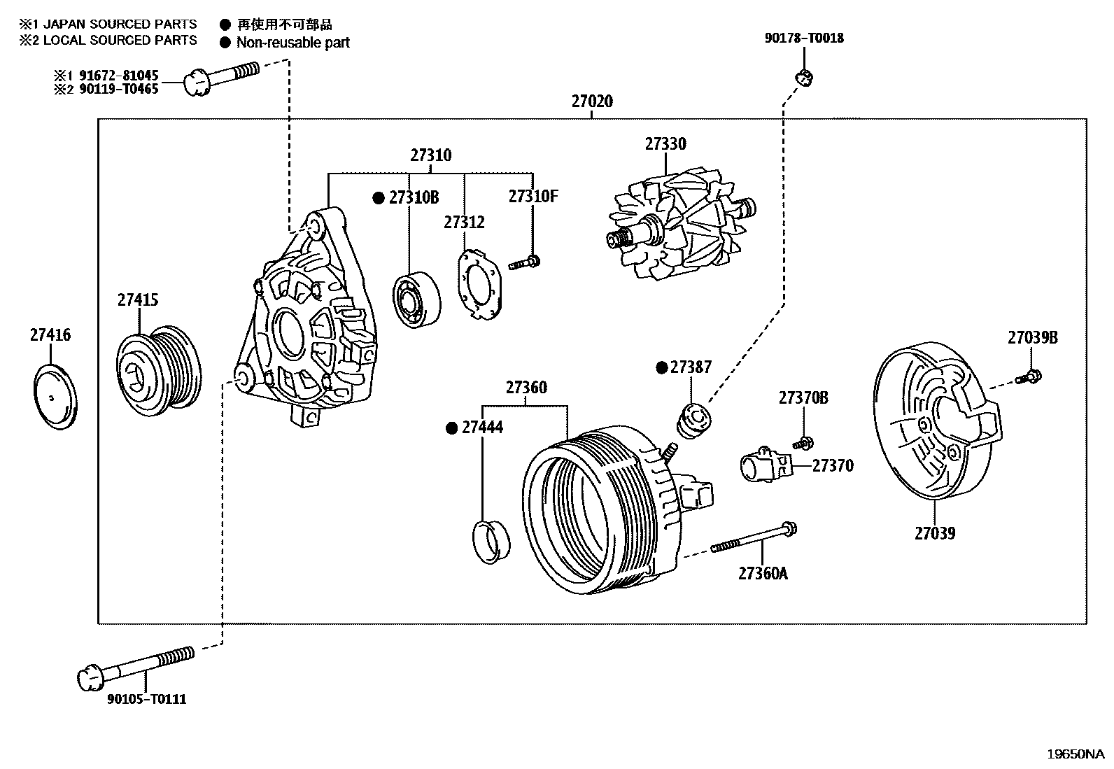Toyota HILUX Alternator EPC diagram — 19650NA