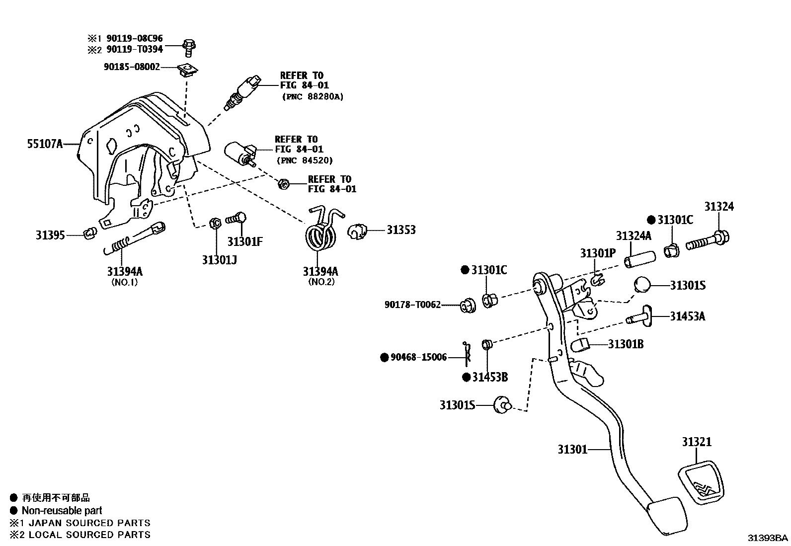 Toyota HILUX 离合器踏板和挠性软管 EPC diagram — 31393BA