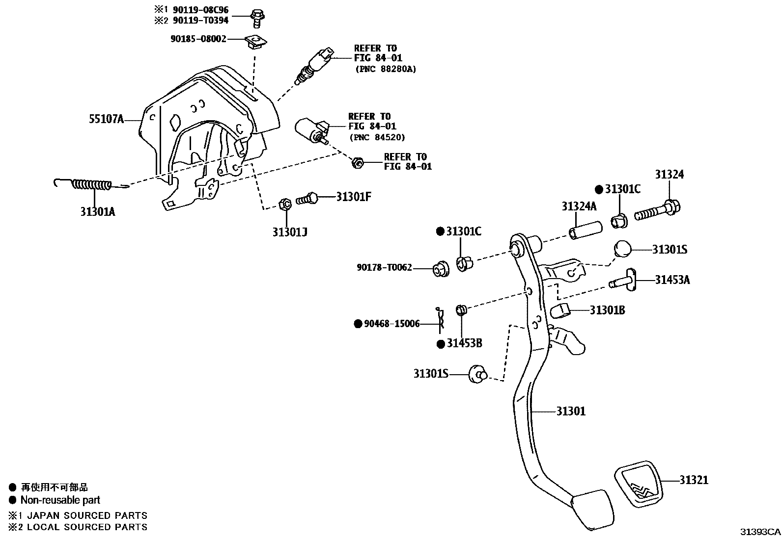 Toyota HILUX 离合器踏板和挠性软管 EPC diagram — 31393CA