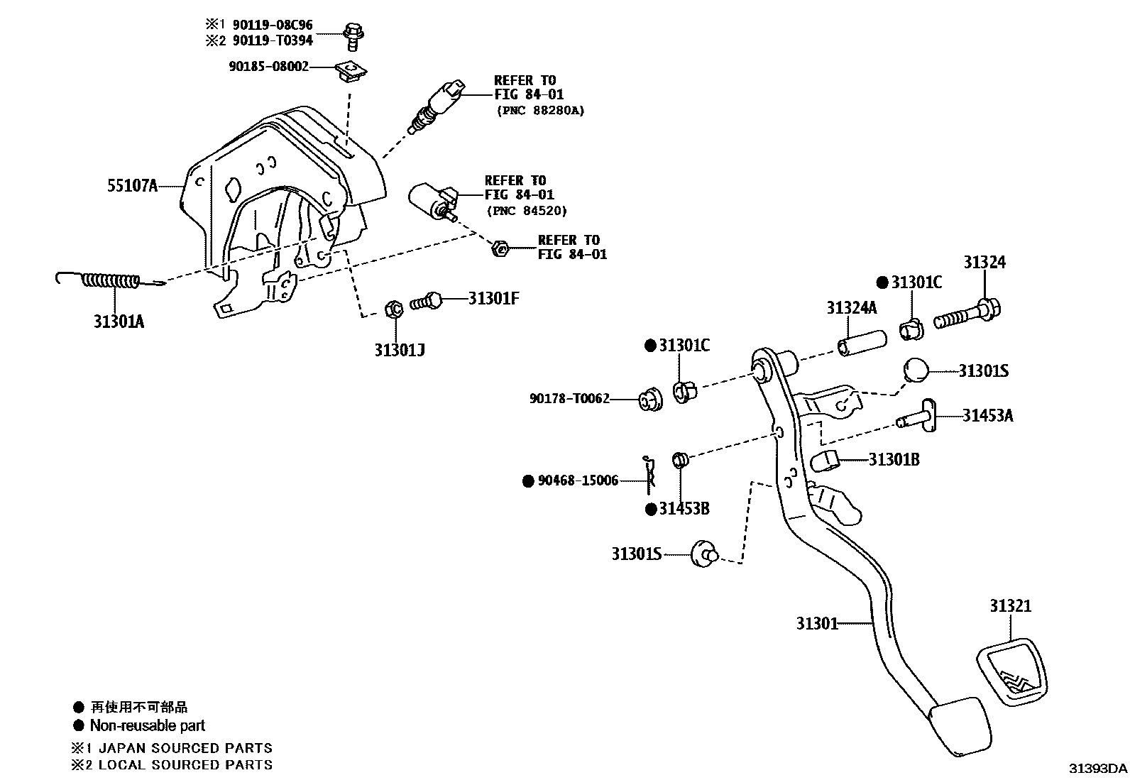 Toyota HILUX 离合器踏板和挠性软管 EPC diagram — 31393DA