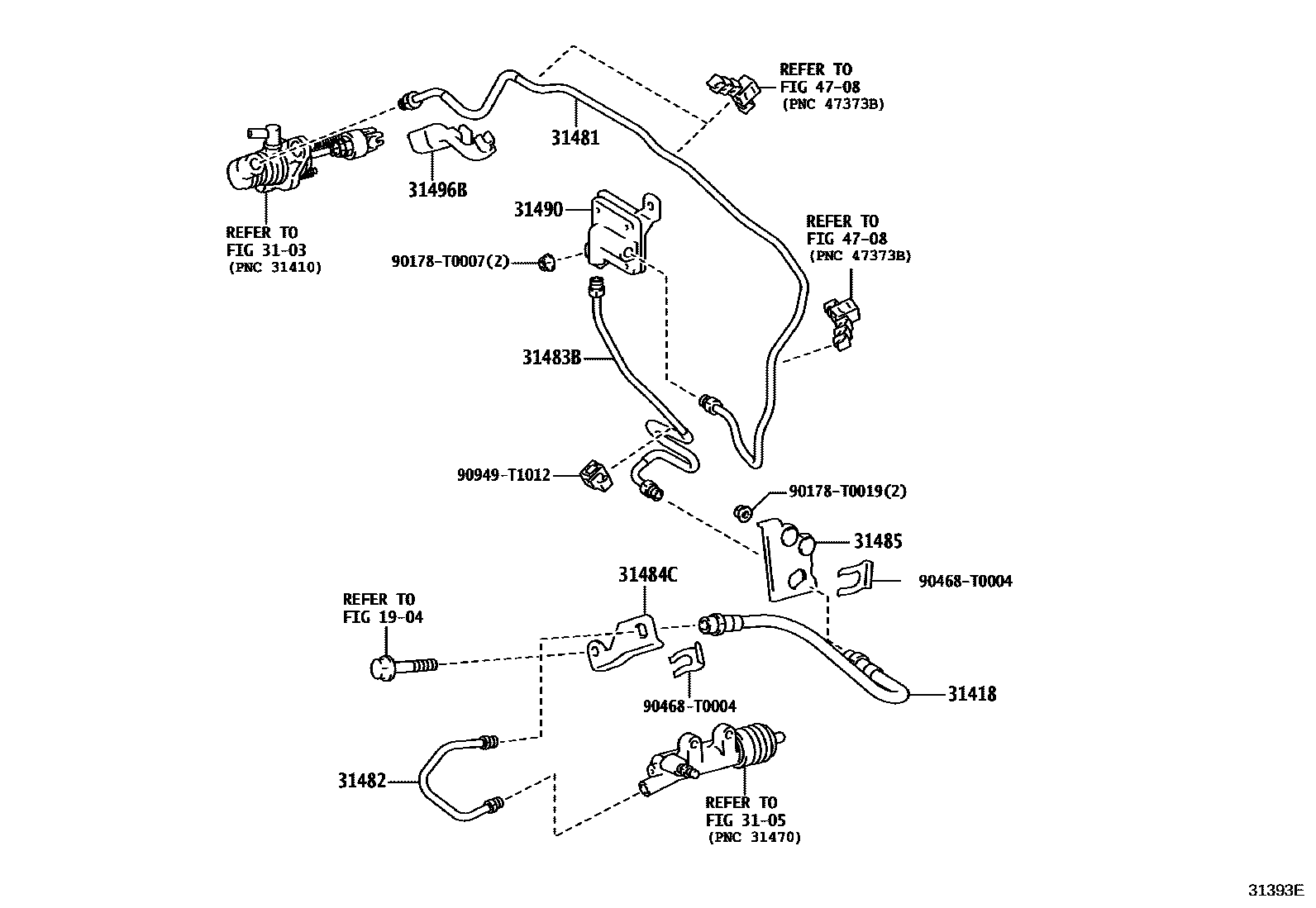 Toyota HILUX 离合器踏板和挠性软管 EPC diagram — 31393E
