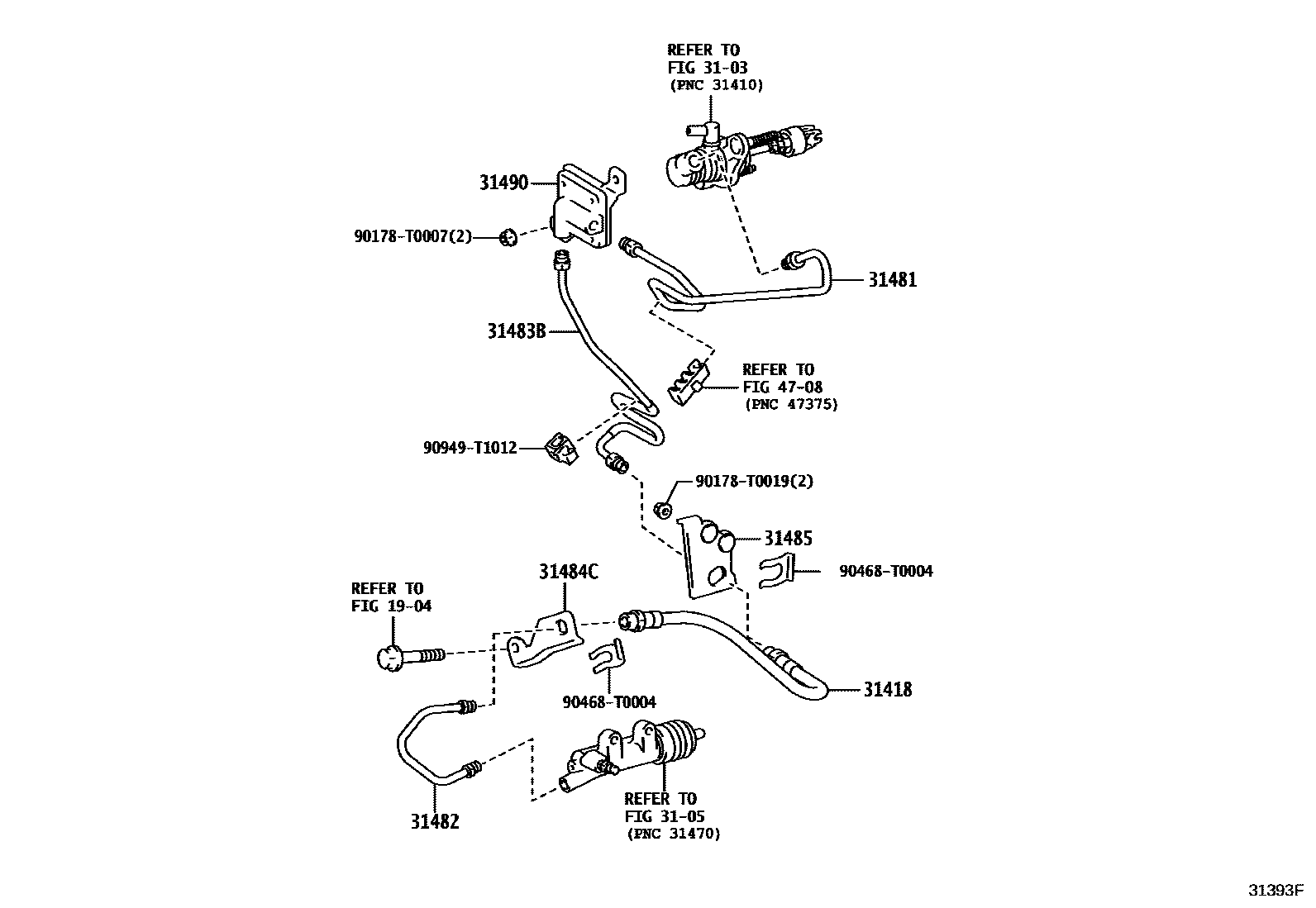 Toyota HILUX 离合器踏板和挠性软管 EPC diagram — 31393F