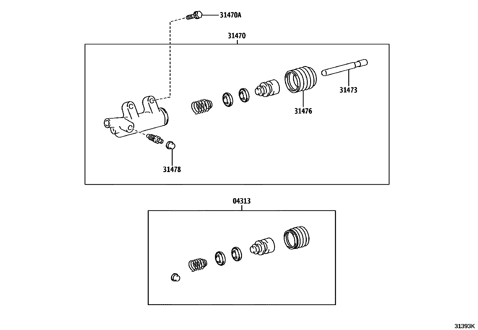 Toyota HILUX 离合器分离缸 EPC diagram — 31393K