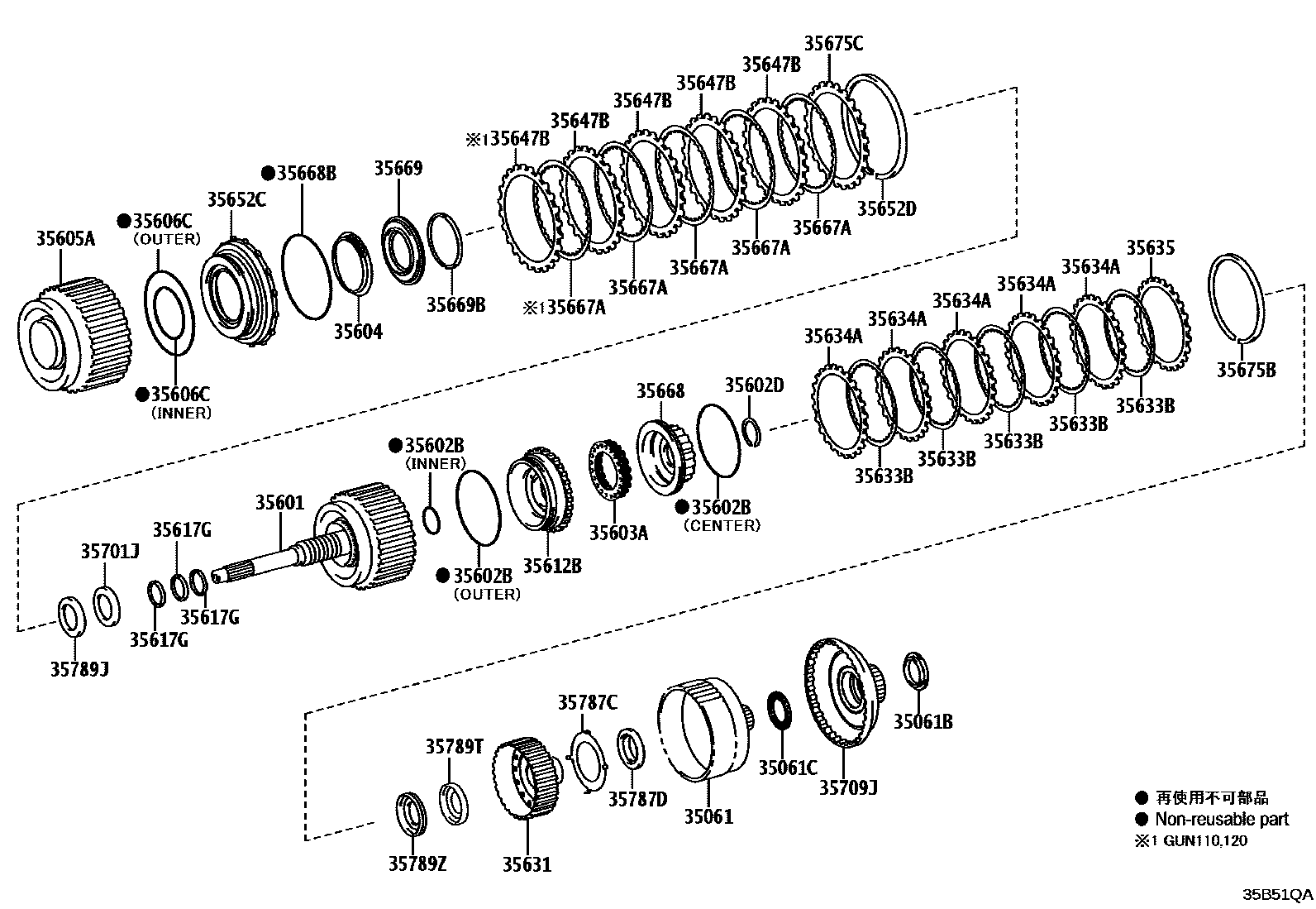Toyota HILUX 制动带和多片式离合器(ATM) EPC diagram — 35B51QA