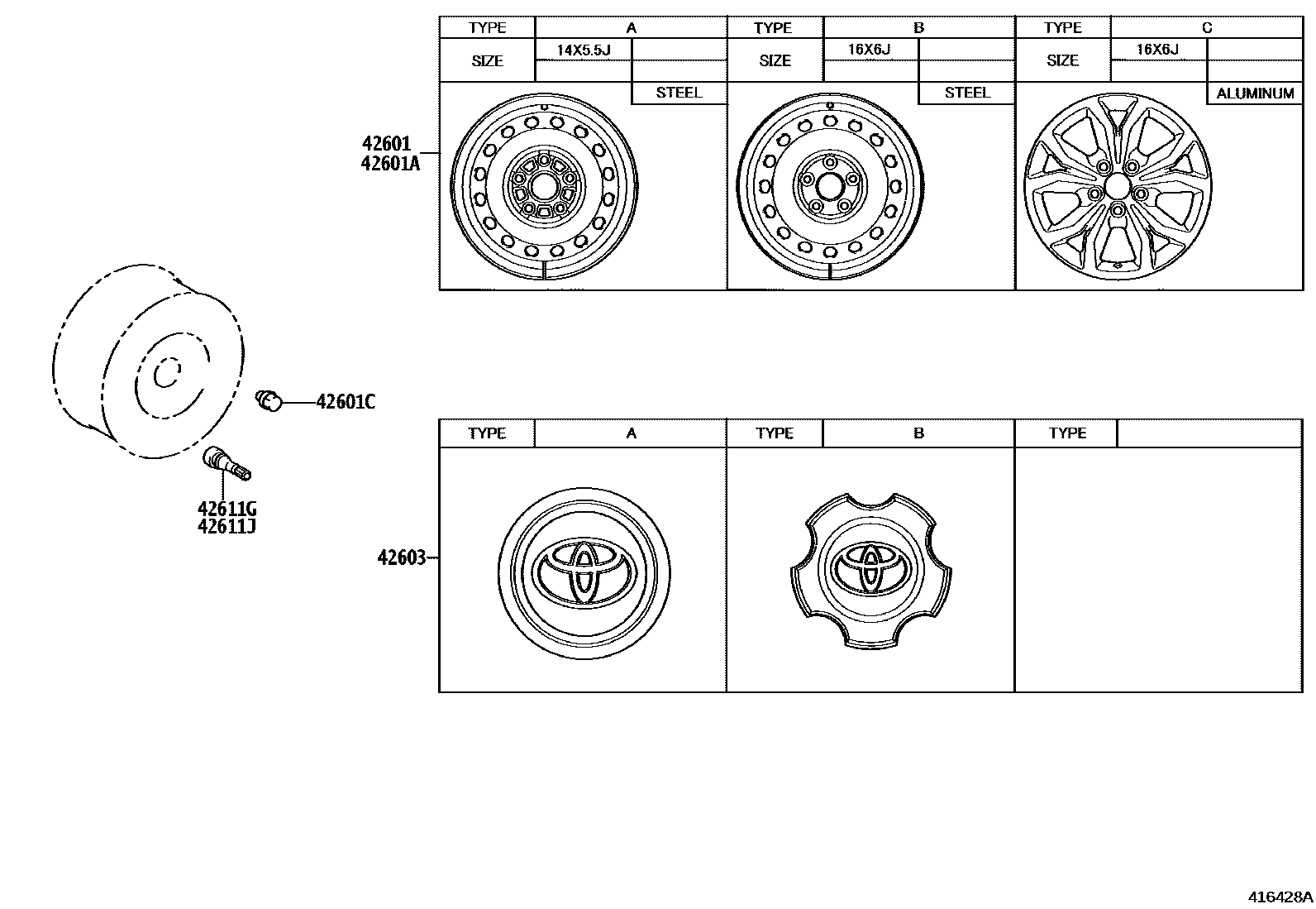 Toyota HILUX 车轮和车轮盖 EPC diagram — 416428A