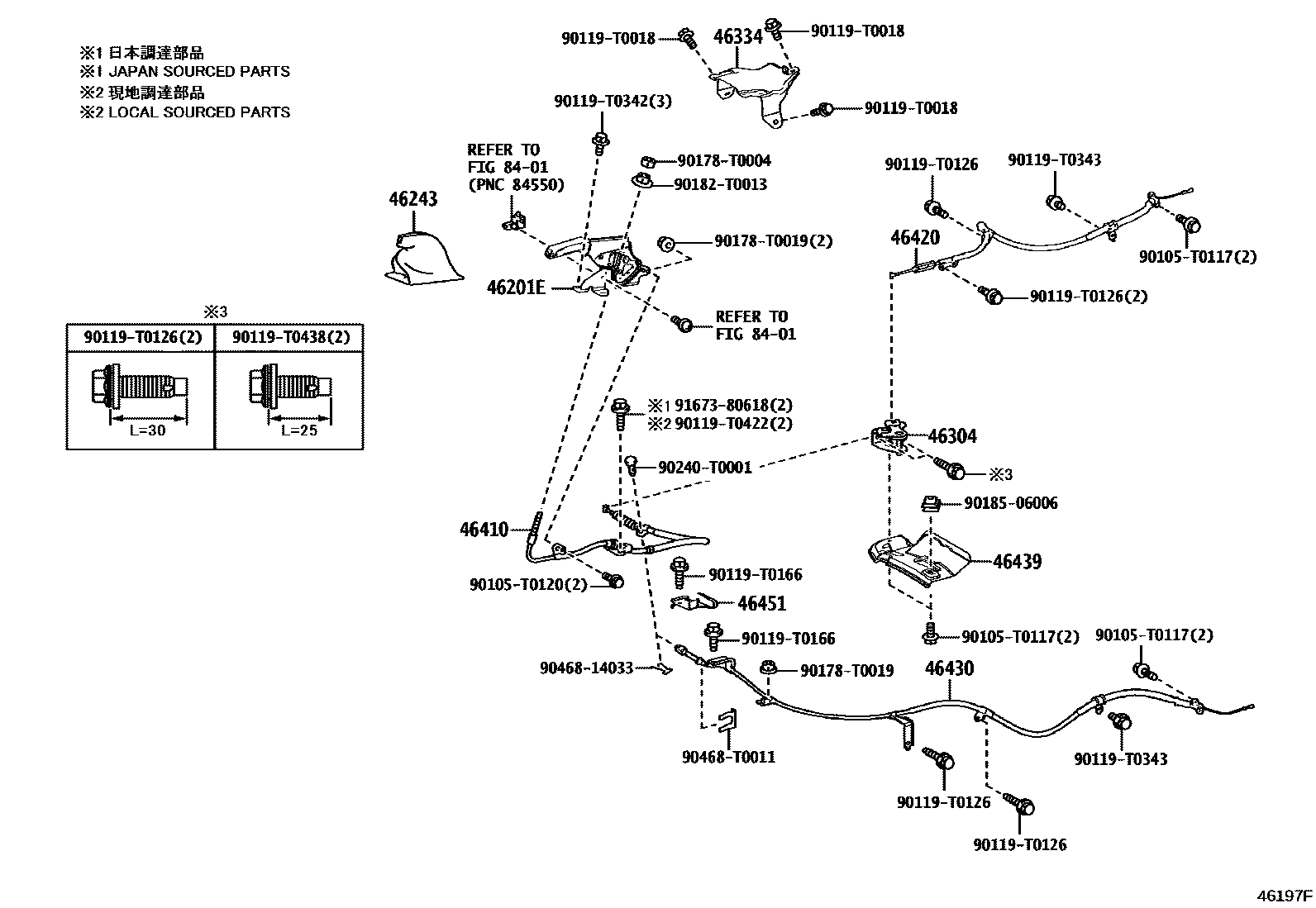 Toyota HILUX Parking Brake & Cable EPC diagram — 46197F