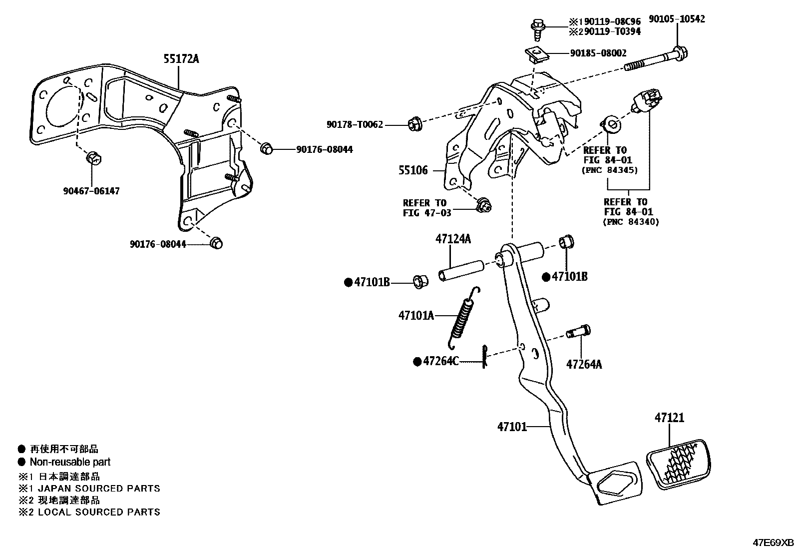 Toyota HILUX Brake Pedal & Bracket EPC diagram — 47E69XB
