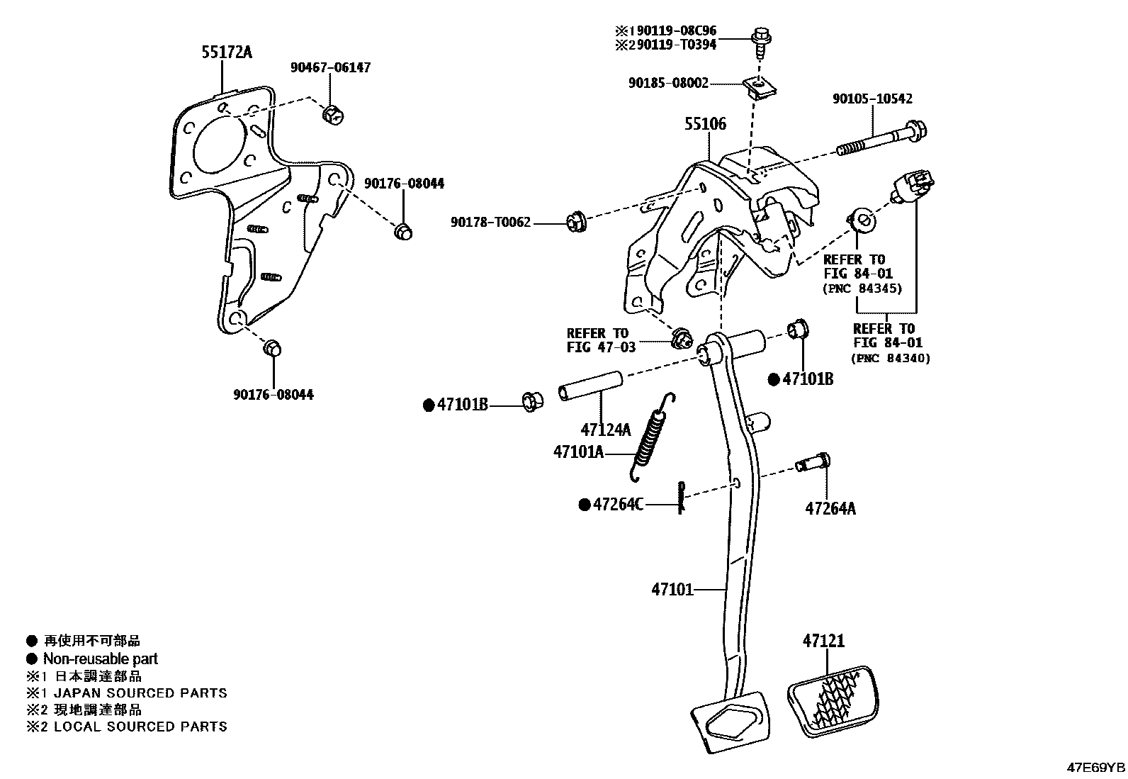 Toyota HILUX Brake Pedal & Bracket EPC diagram — 47E69YB