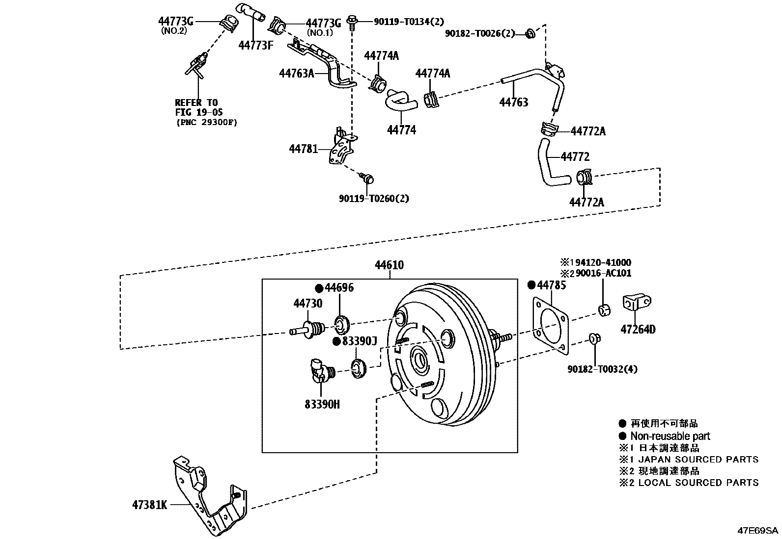 Toyota HILUX 制动助力器和真空管 EPC diagram — 47E69SA