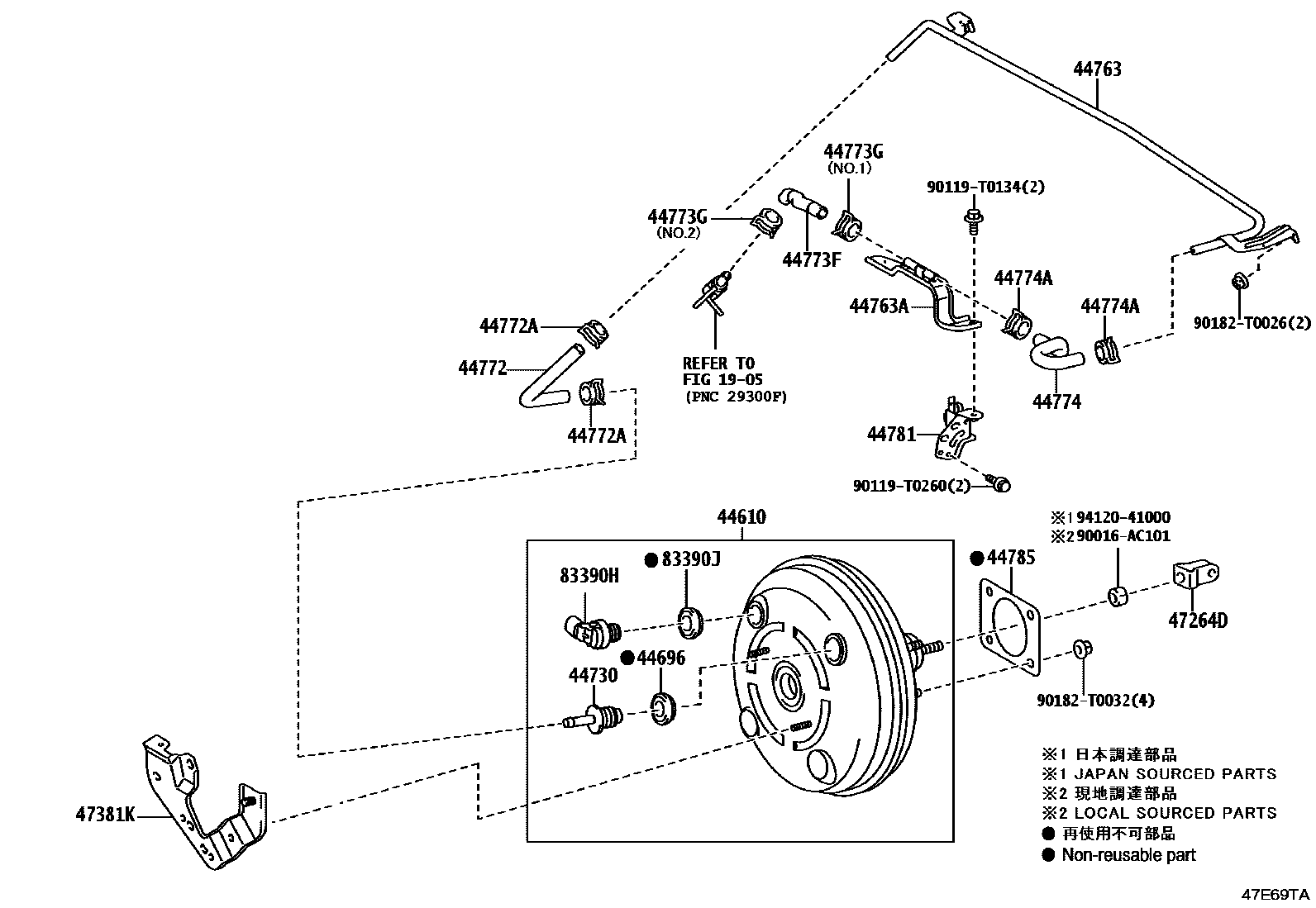 Toyota HILUX 制动助力器和真空管 EPC diagram — 47E69TA