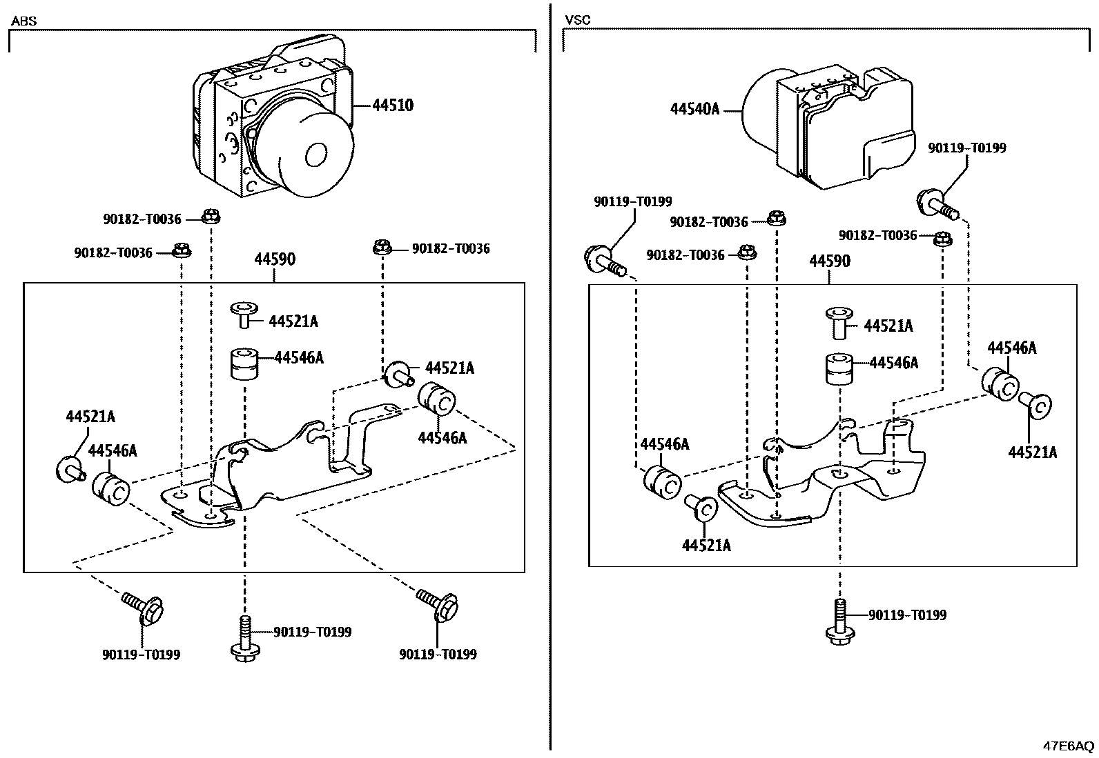 Toyota HILUX 制动配管和卡箍 EPC diagram — 47E6AQ