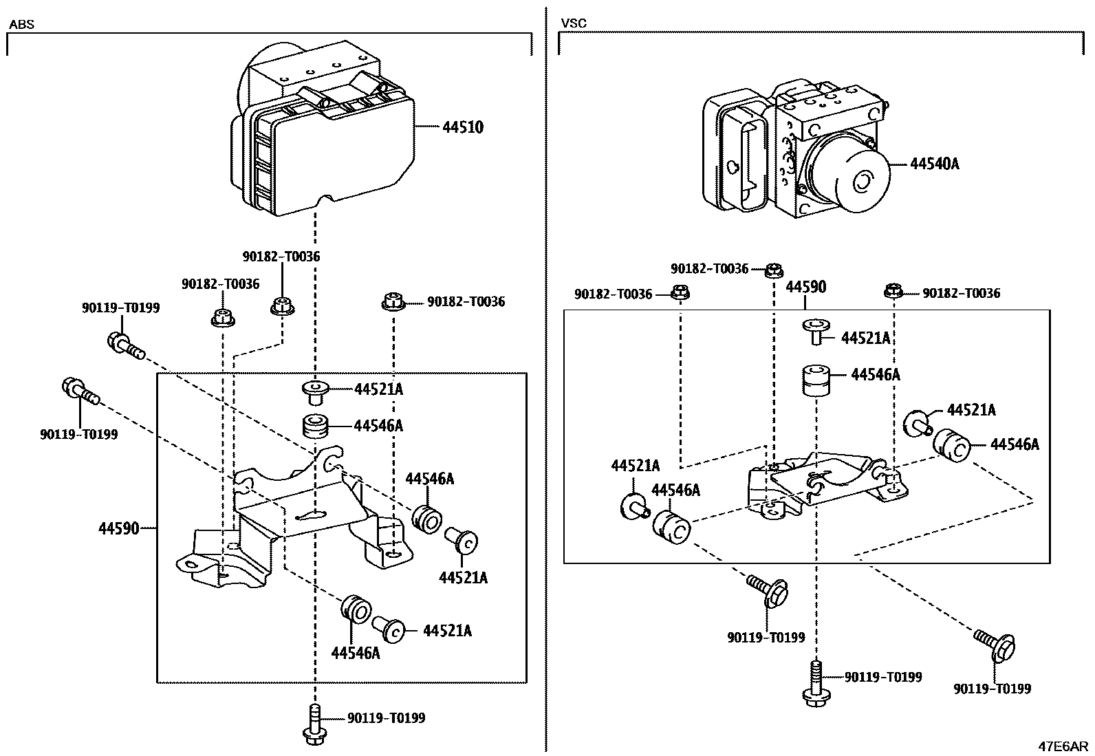 Toyota HILUX 制动配管和卡箍 EPC diagram — 47E6AR
