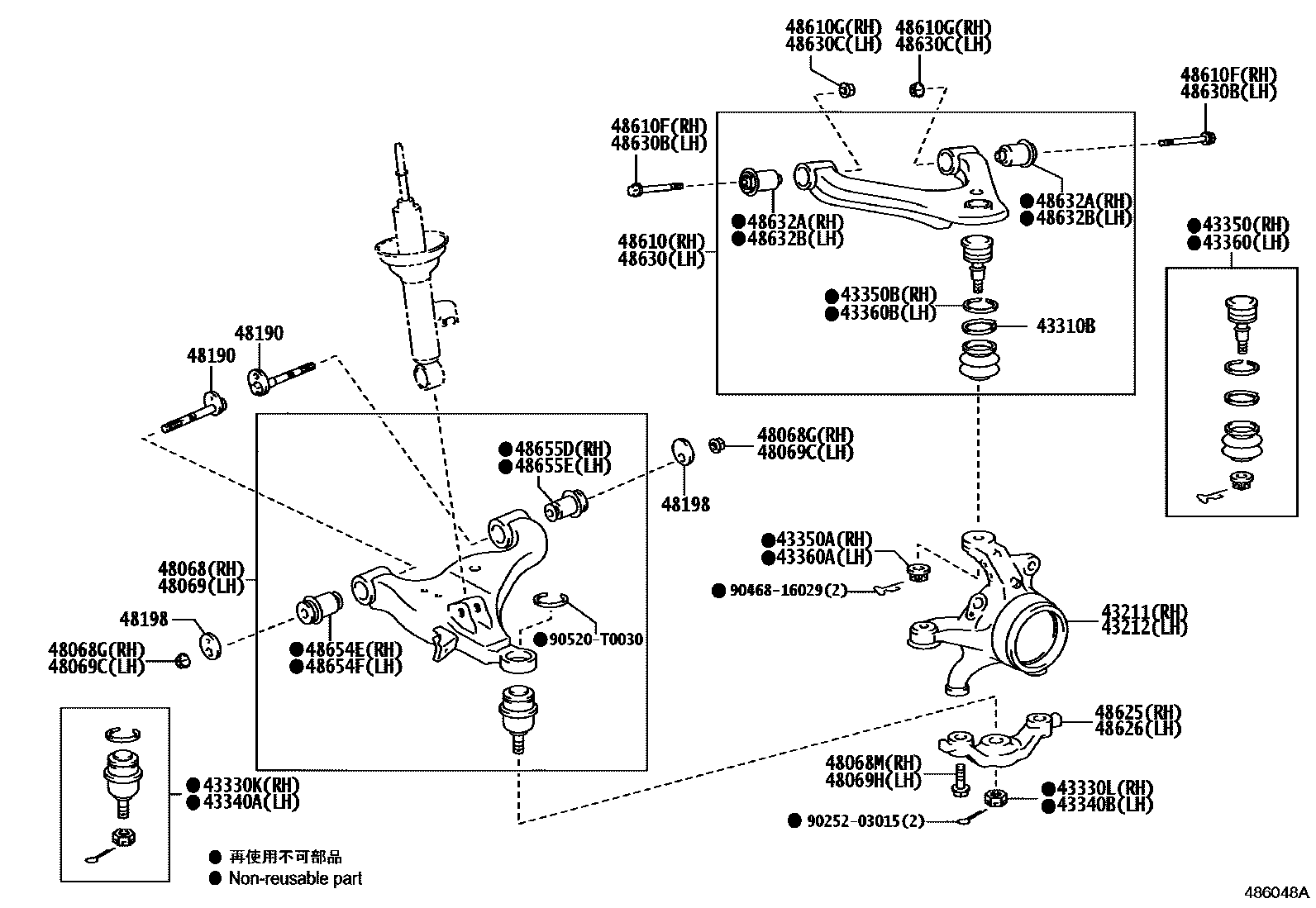 Toyota HILUX 前桥控制臂和转向节 EPC diagram — 486048A