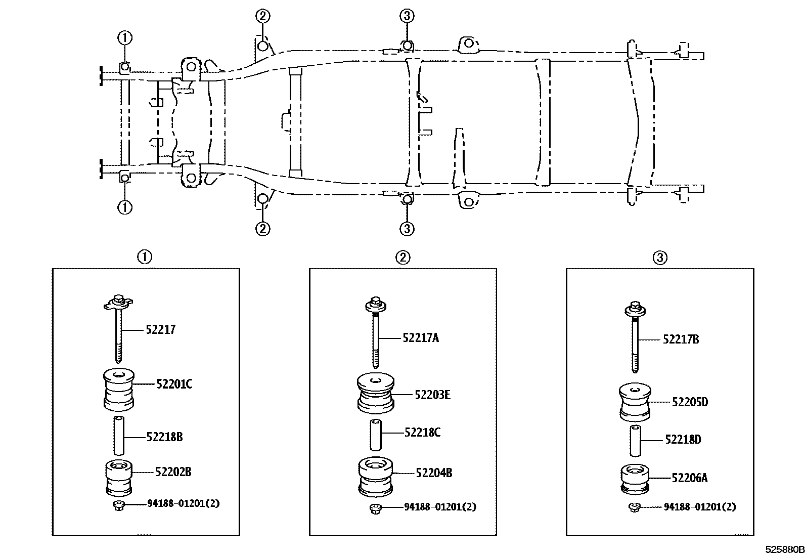 Toyota HILUX 驾驶室悬置和车身悬置 EPC diagram — 525880B
