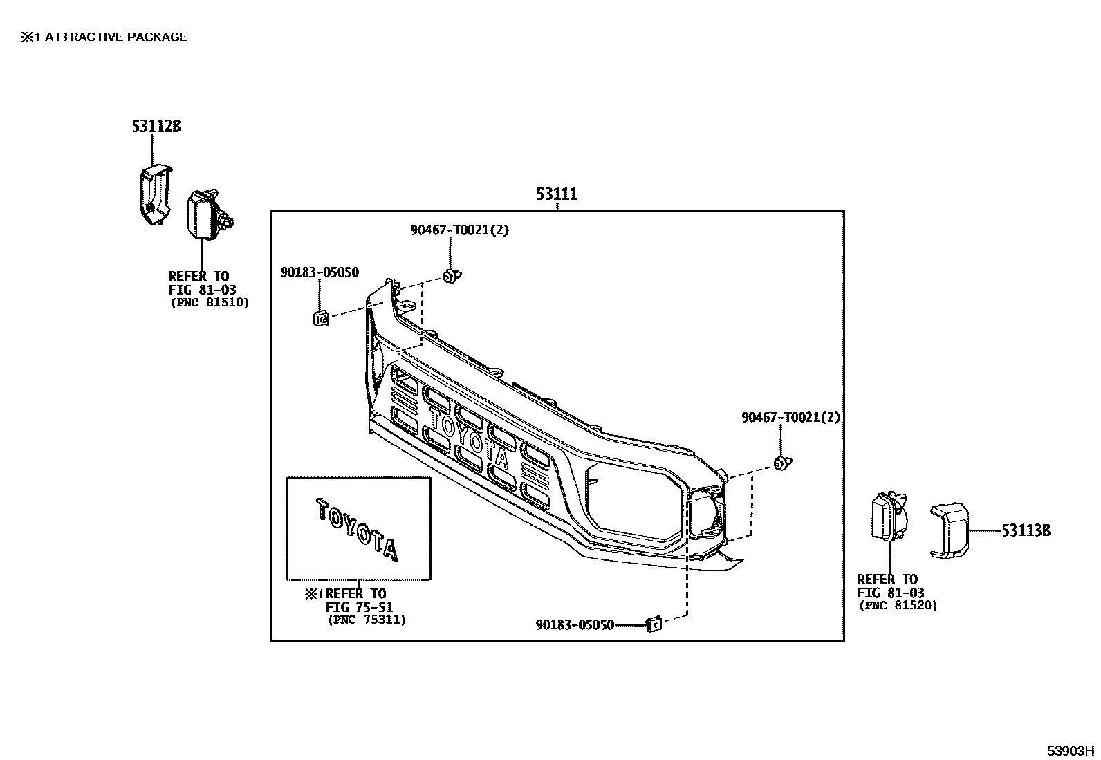 Toyota HILUX radiator grille EPC diagram — 53903H